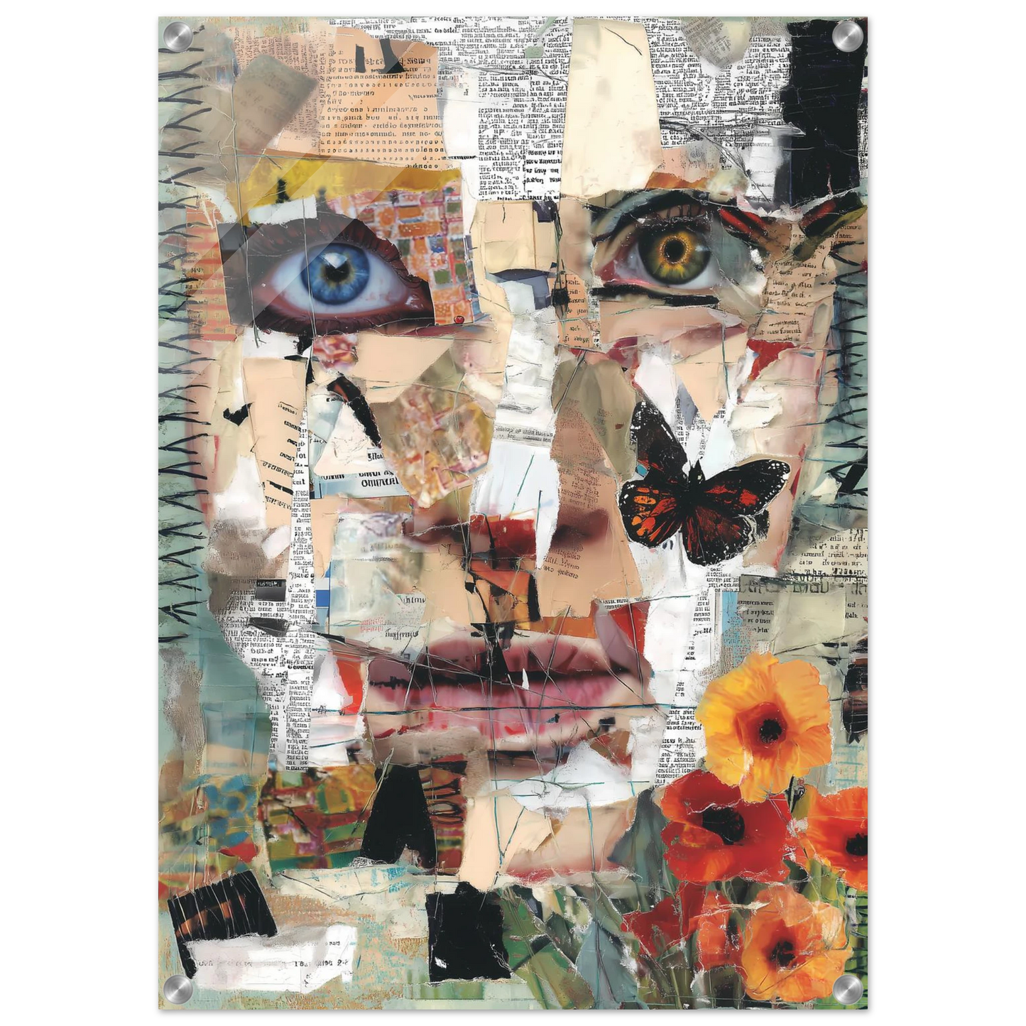 Le Visage de Papier — tableau plexiglas — vue 2 — art mural STNCL