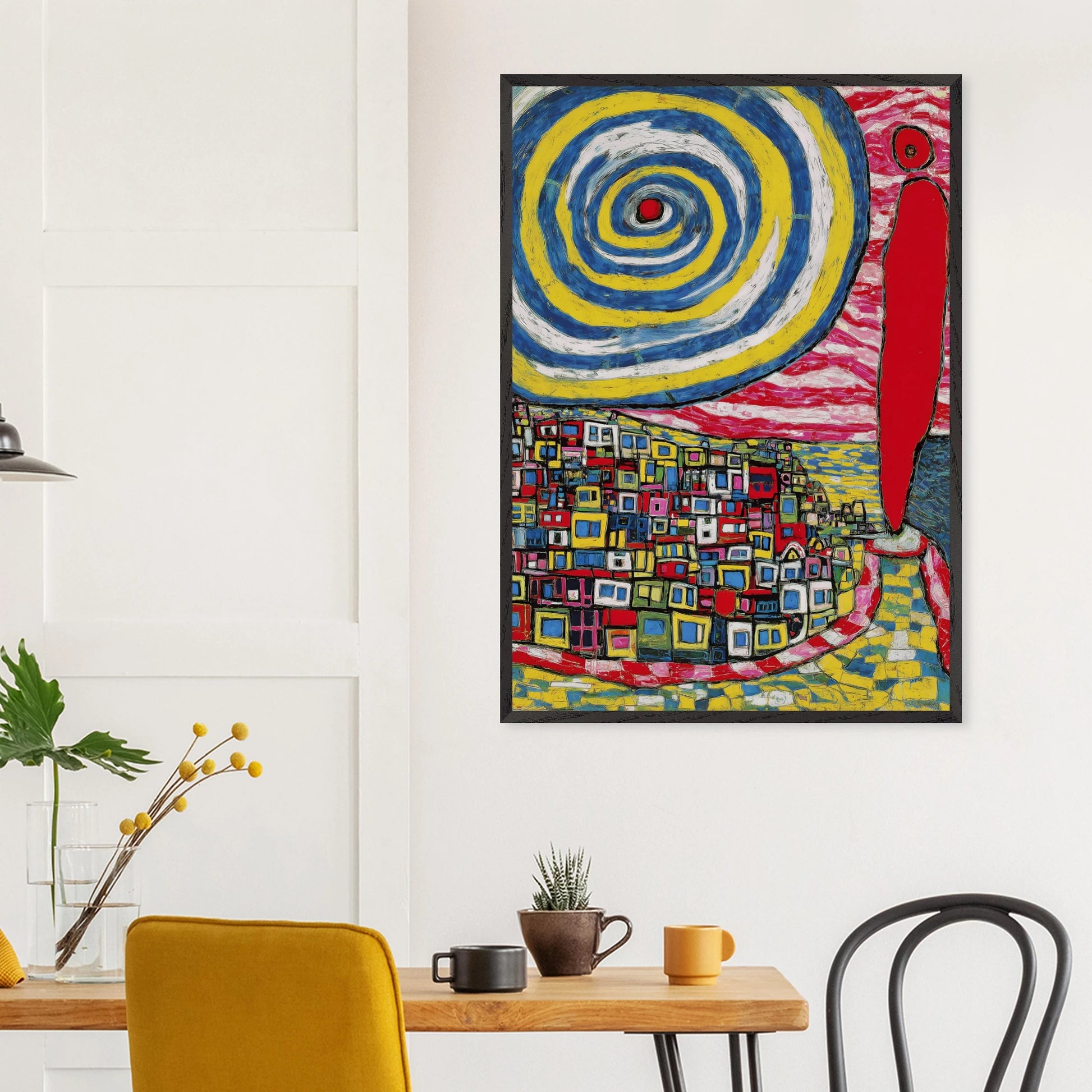 La Spirale et les Maisons — tableau encadré bois — vue 18 — art mural STNCL