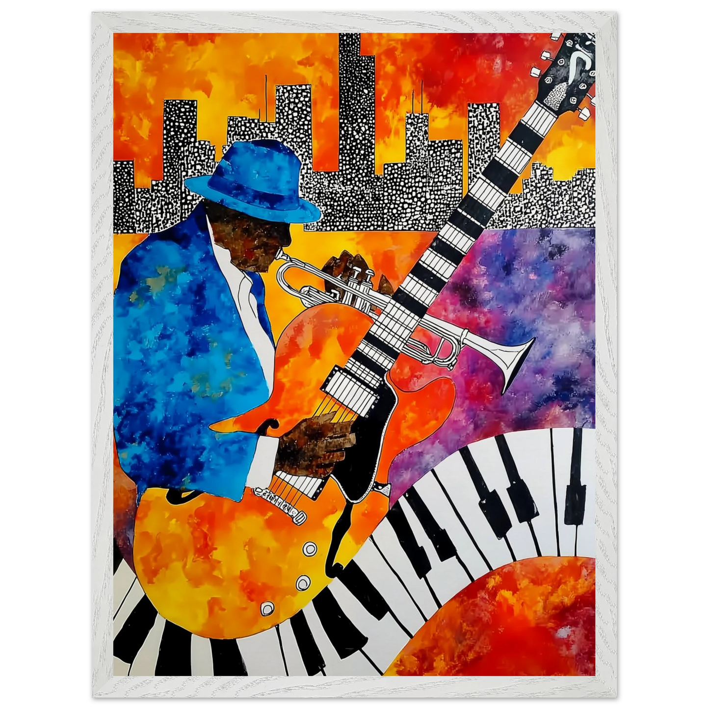 Blues en Ville — tableau encadre bois — vue 8 — art mural STNCL