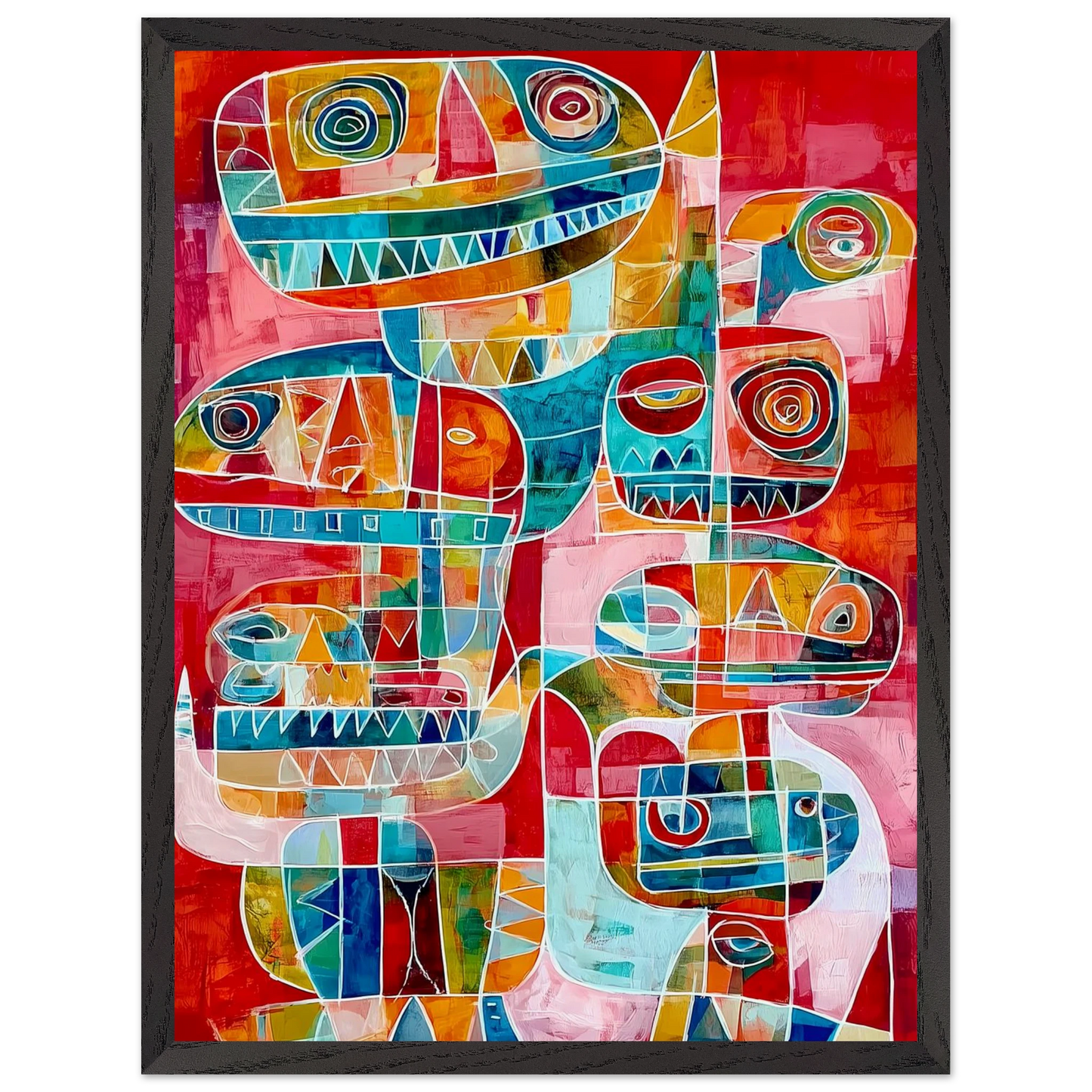 Totems Imbriqués — tableau encadré bois — vue 15 — art mural STNCL