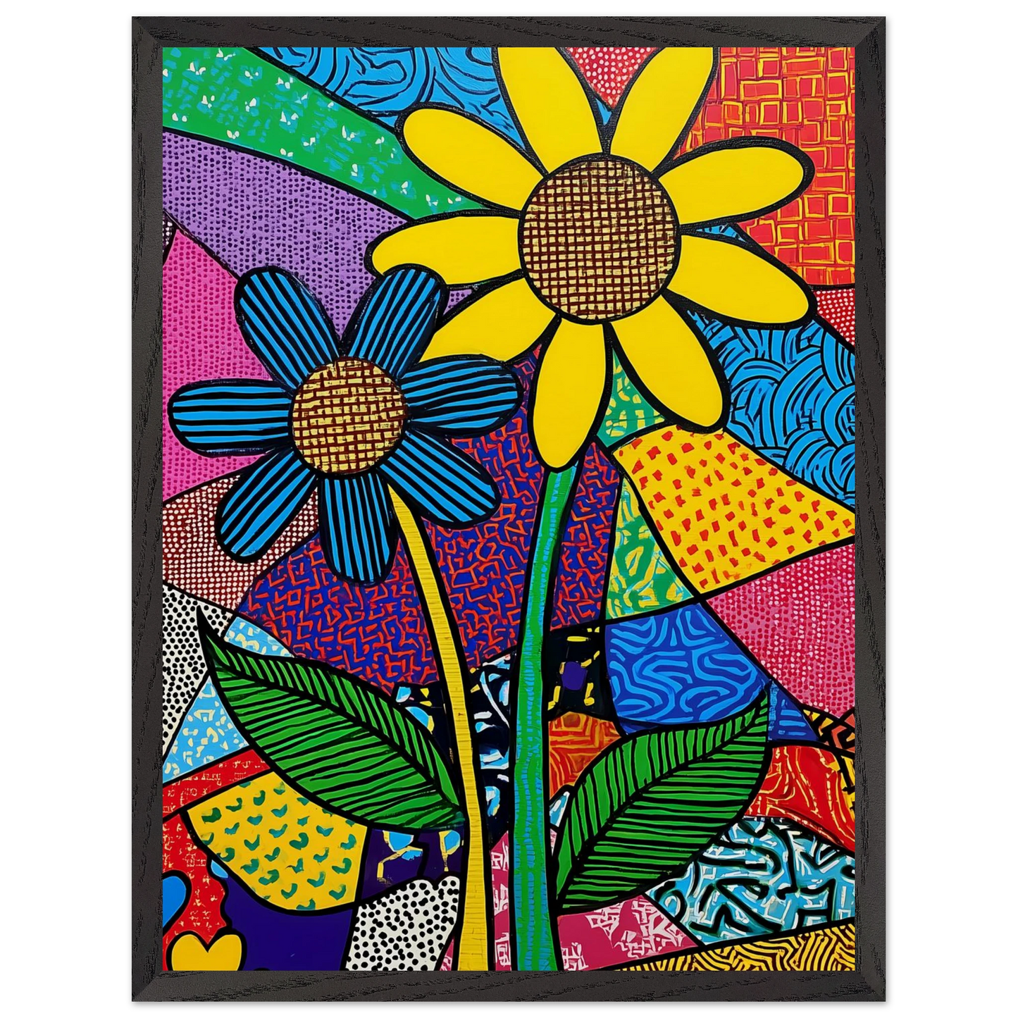 Deux Fleurs en Fête — tableau encadre bois — vue 15 — art mural STNCL