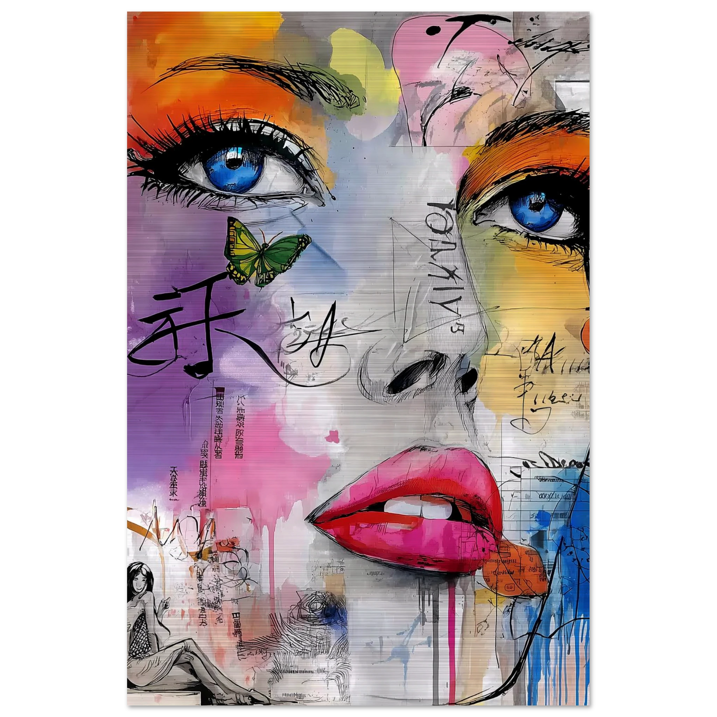 Papillon et Idéogrammes — tableau aluminium — vue 3 — art mural STNCL