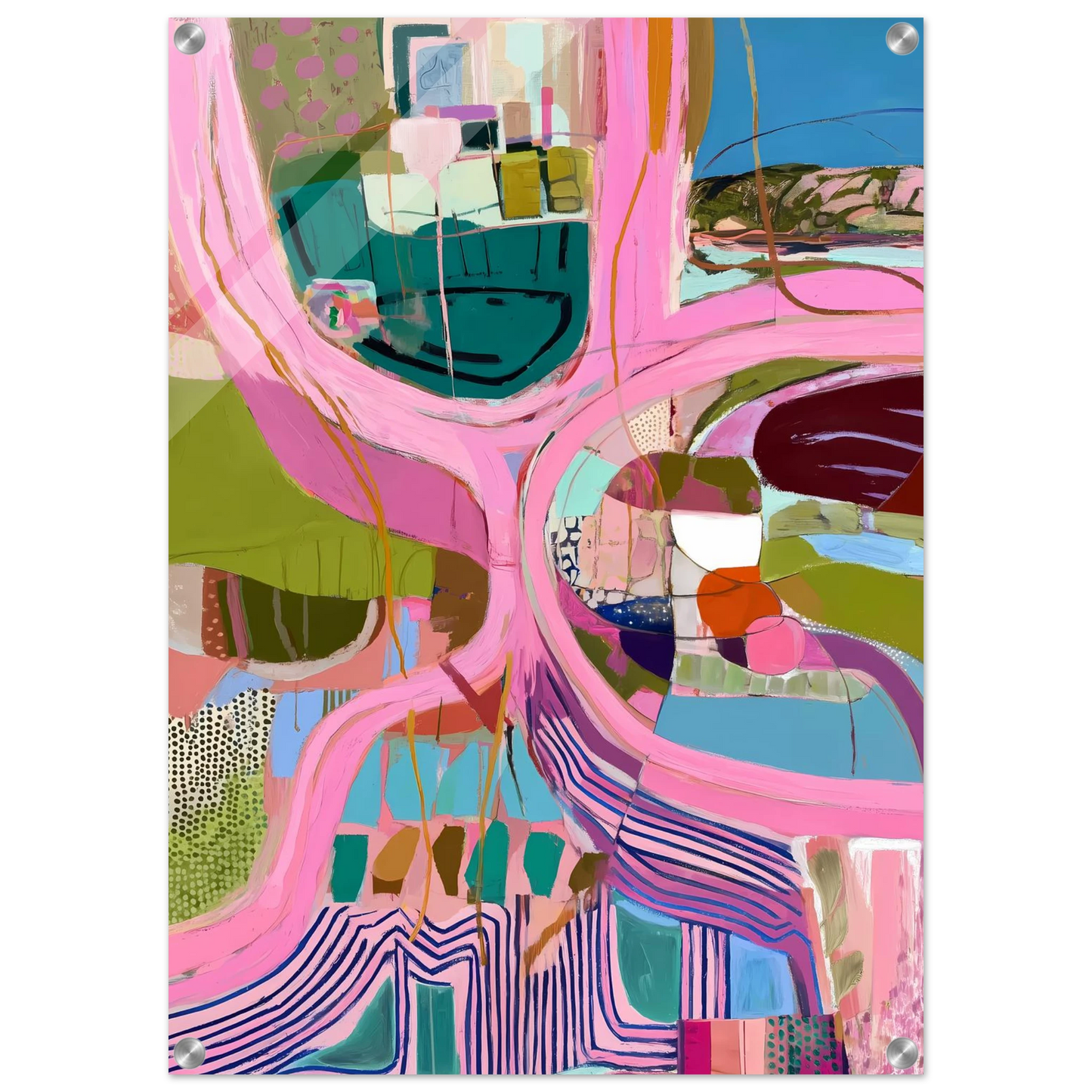 Méandres Roses — tableau plexiglas — vue 2 — art mural STNCL