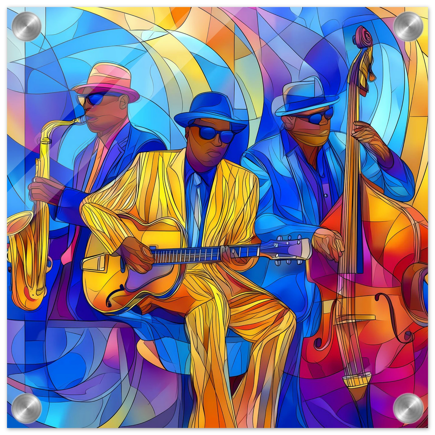 Trio de Jazz — tableau plexiglas — vue 3 — art mural STNCL