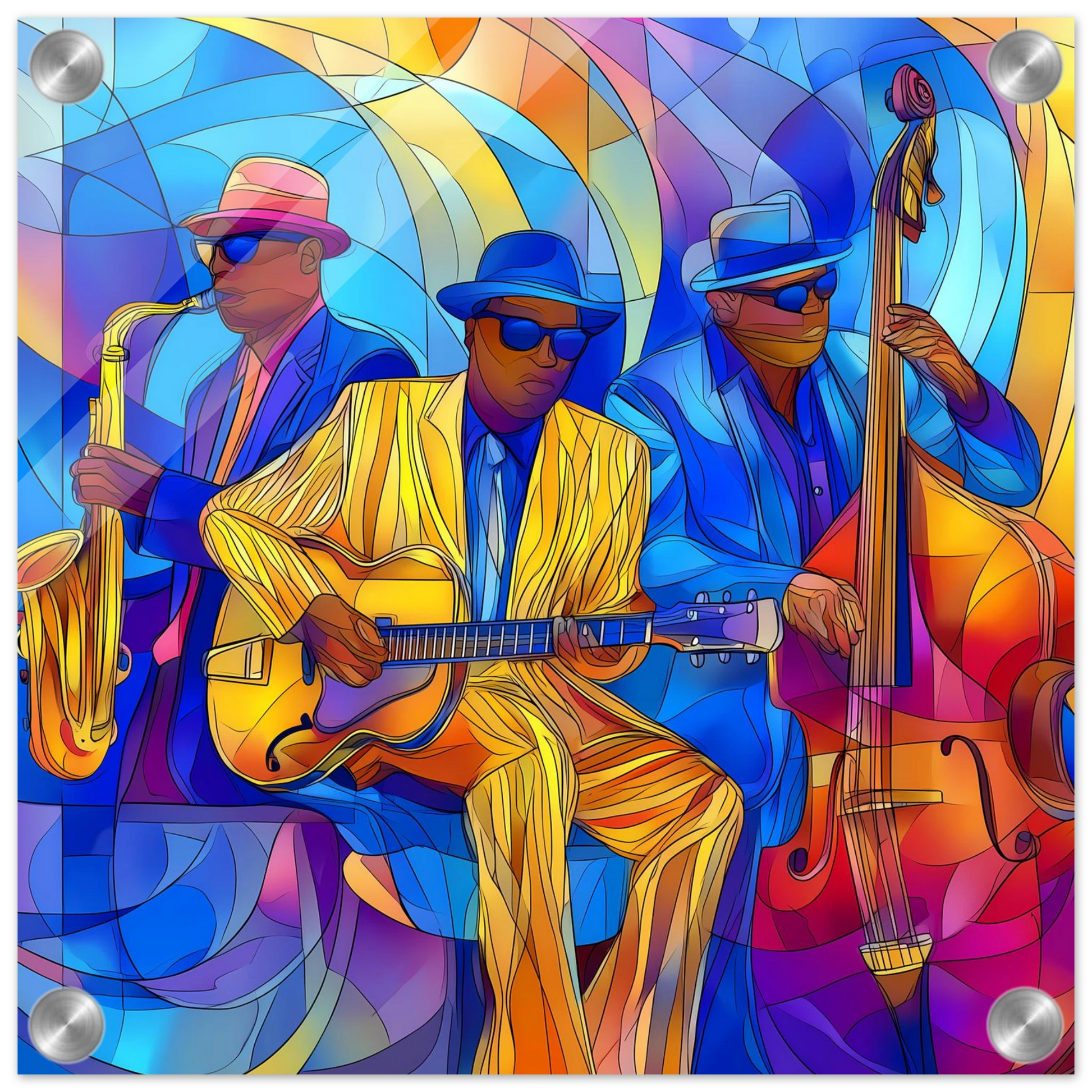 Trio de Jazz — tableau plexiglas — vue 3 — art mural STNCL