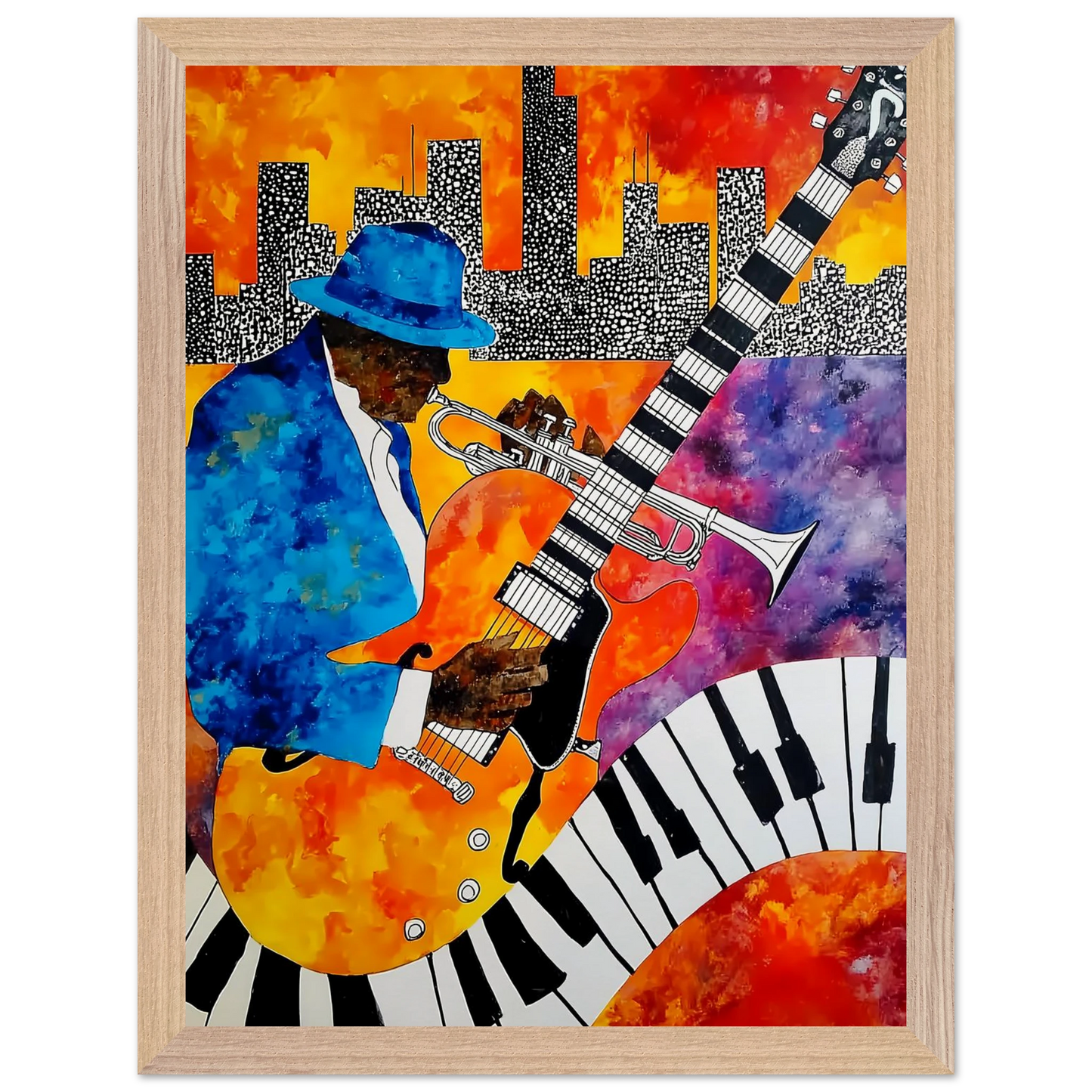 Blues en Ville — tableau encadre bois — vue 12 — art mural STNCL