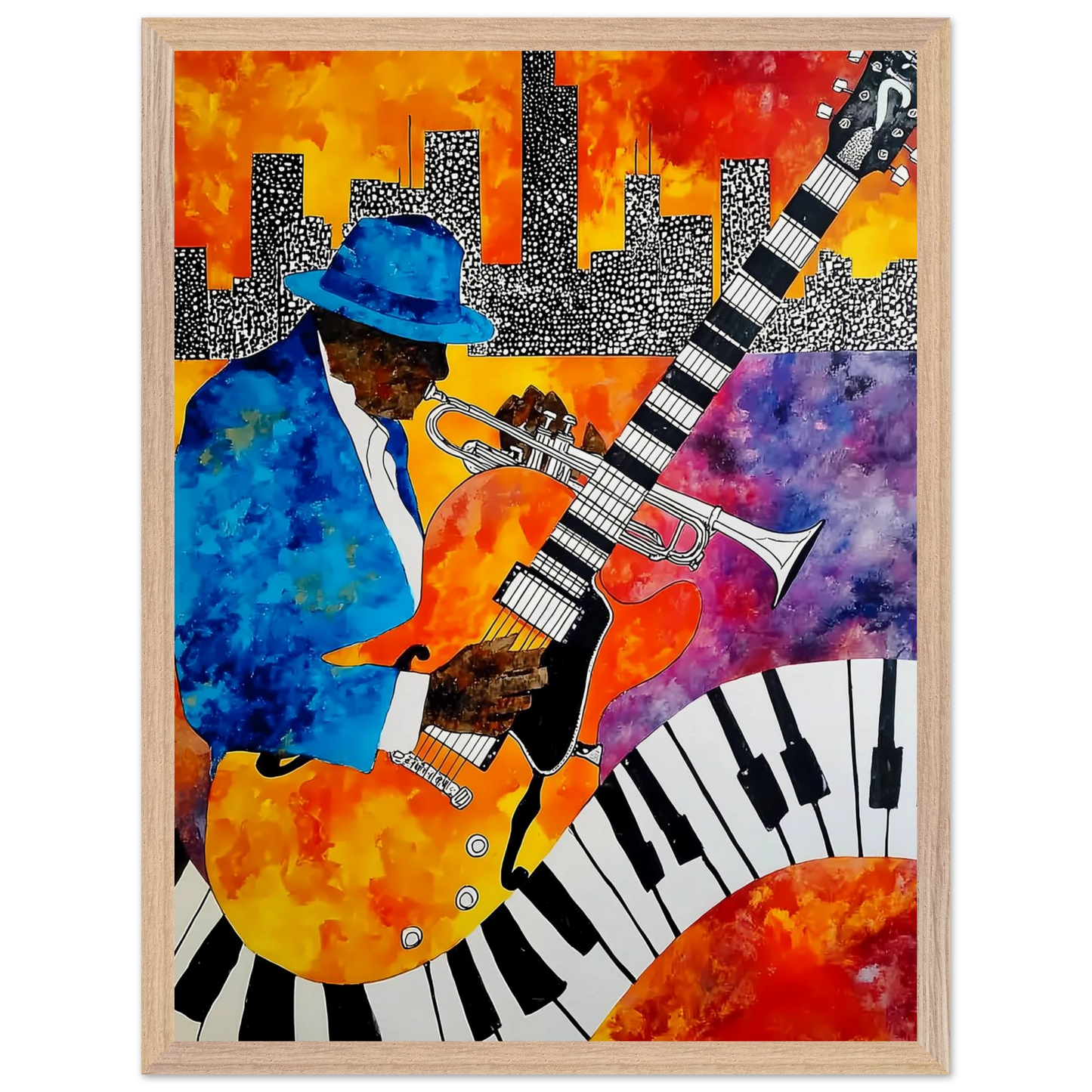 Blues en Ville — tableau encadre bois — vue 3 — art mural STNCL