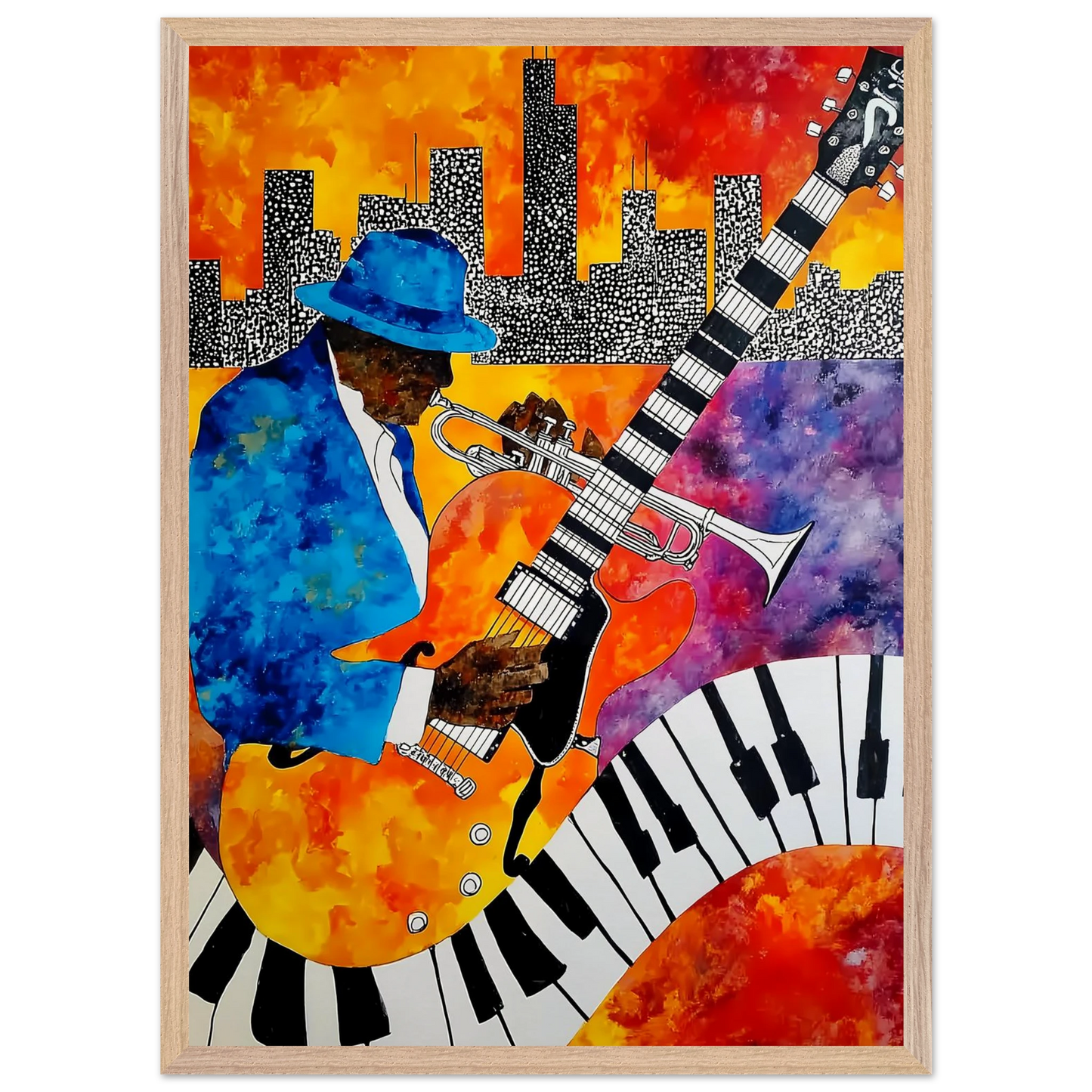 Blues en Ville — tableau encadre bois — vue 13 — art mural STNCL