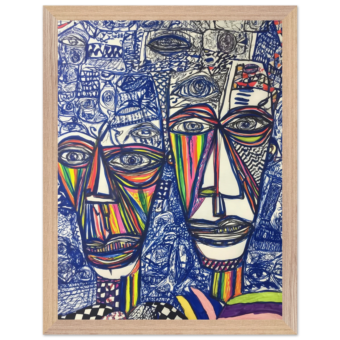Deux Visages au Feutre — tableau encadré bois — vue 12 — art mural STNCL