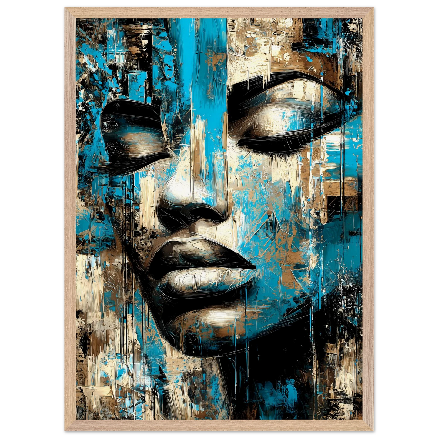 Bleu et Or — tableau encadré bois — vue 13 — art mural STNCL