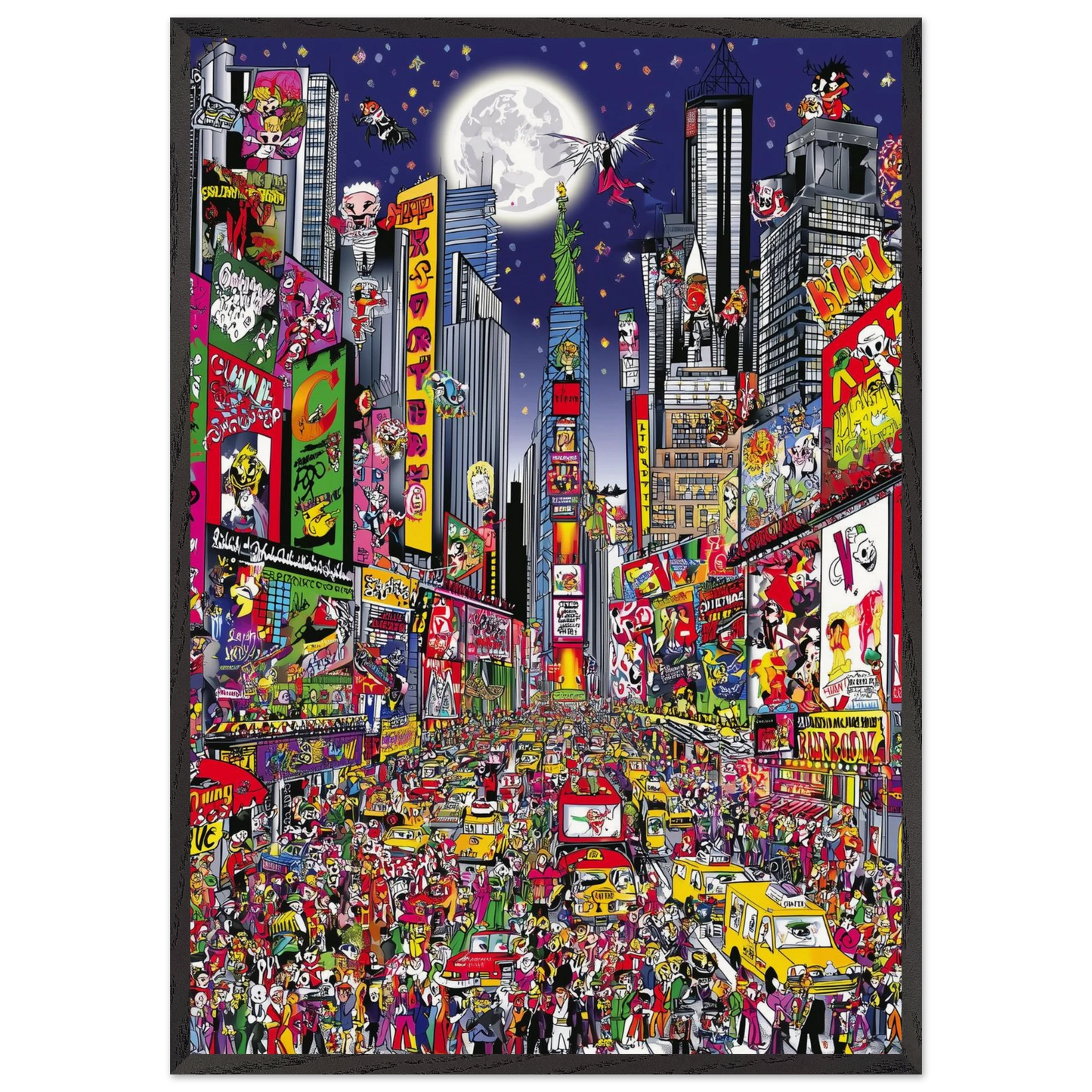 Times Square Nuit Magique — tableau encadré bois — art mural STNCL
