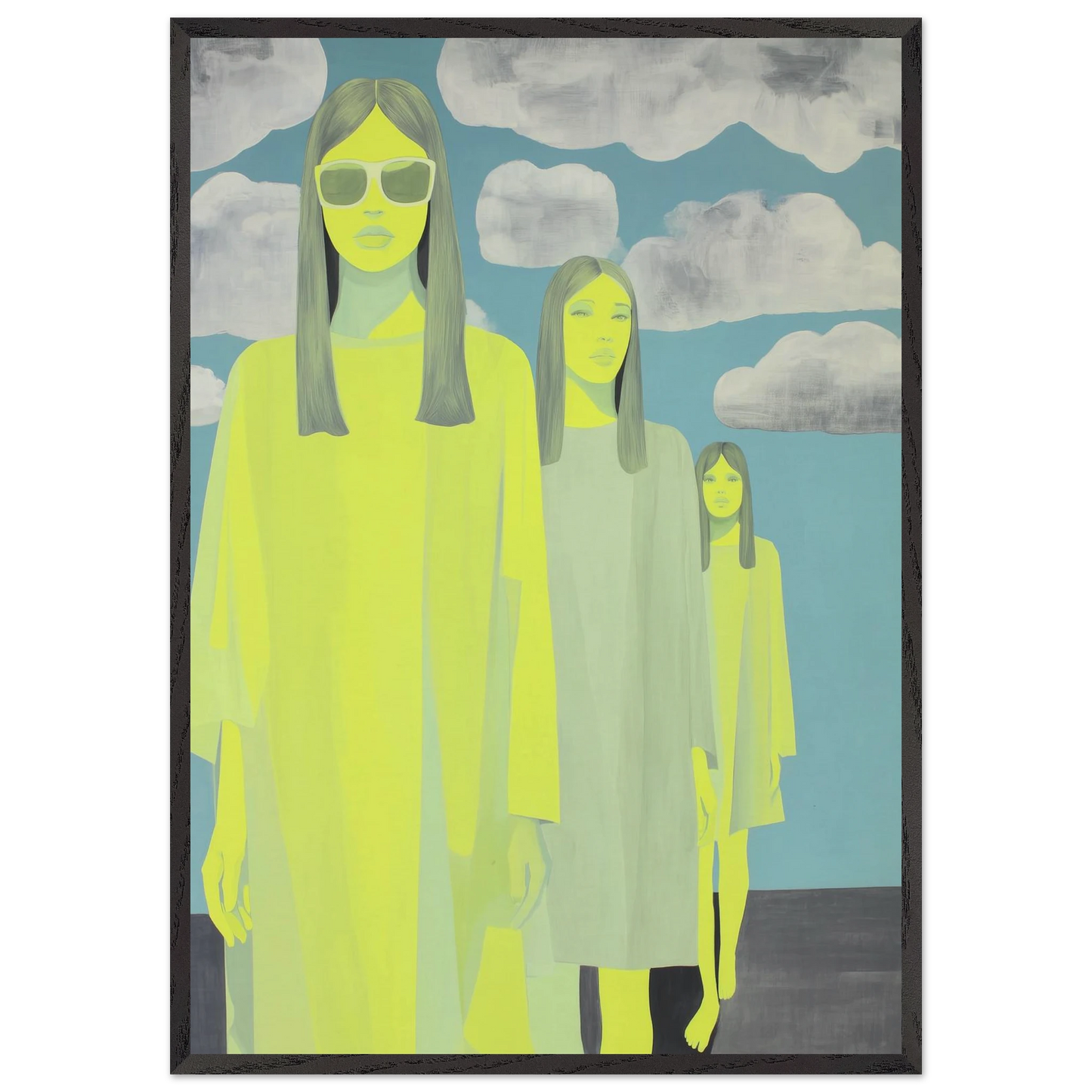 Trois Silhouettes sous les Nuages — tableau encadré bois — art mural STNCL