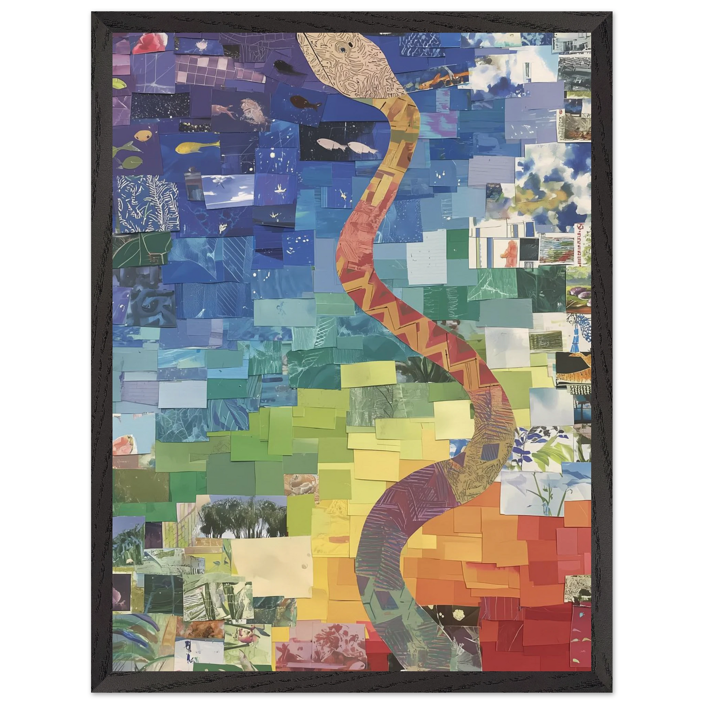 Serpent des Saisons — tableau encadré bois — vue 15 — art mural STNCL