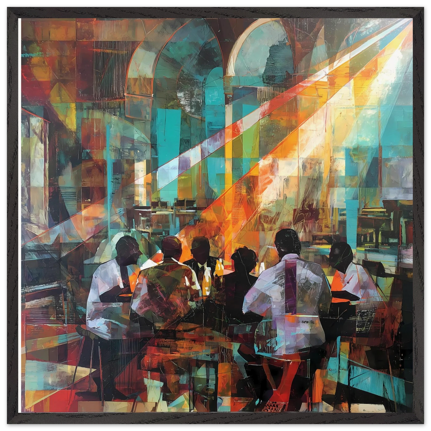 Rencontre au Café — tableau encadre bois — art mural STNCL