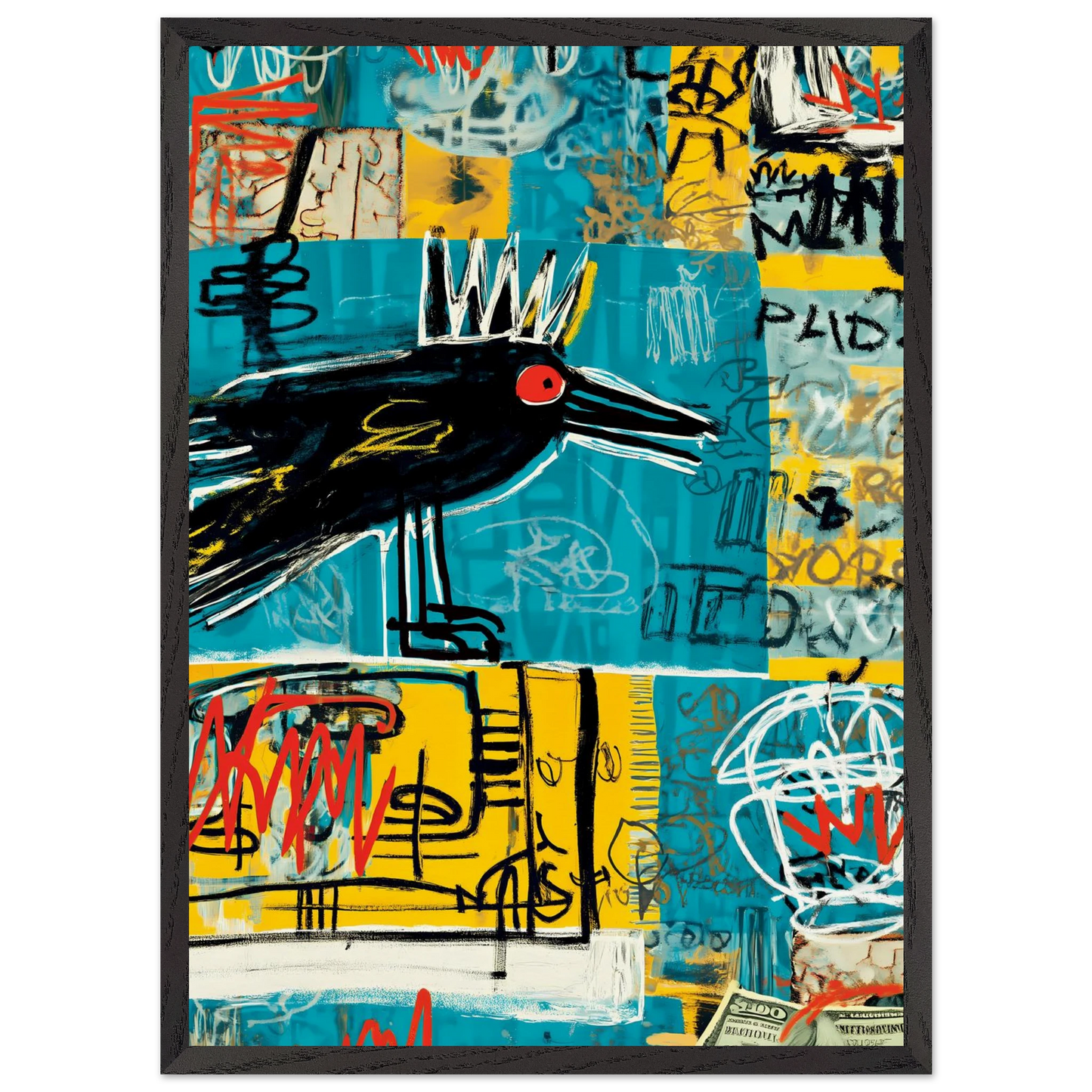 Corbeau Couronné — tableau encadré bois — vue 10 — art mural STNCL