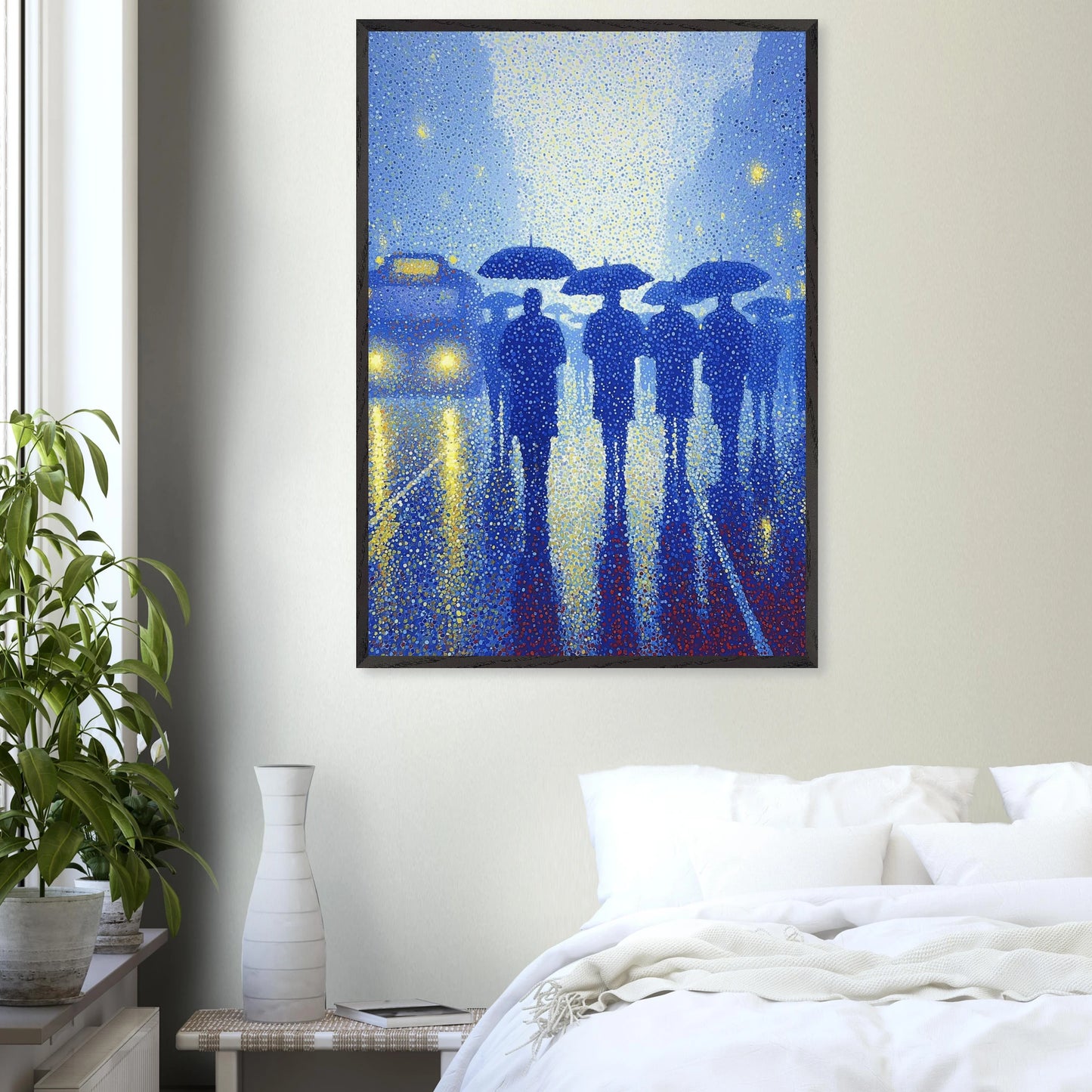 Pluie de Néon Bleu — tableau encadré bois — vue 17 — art mural STNCL