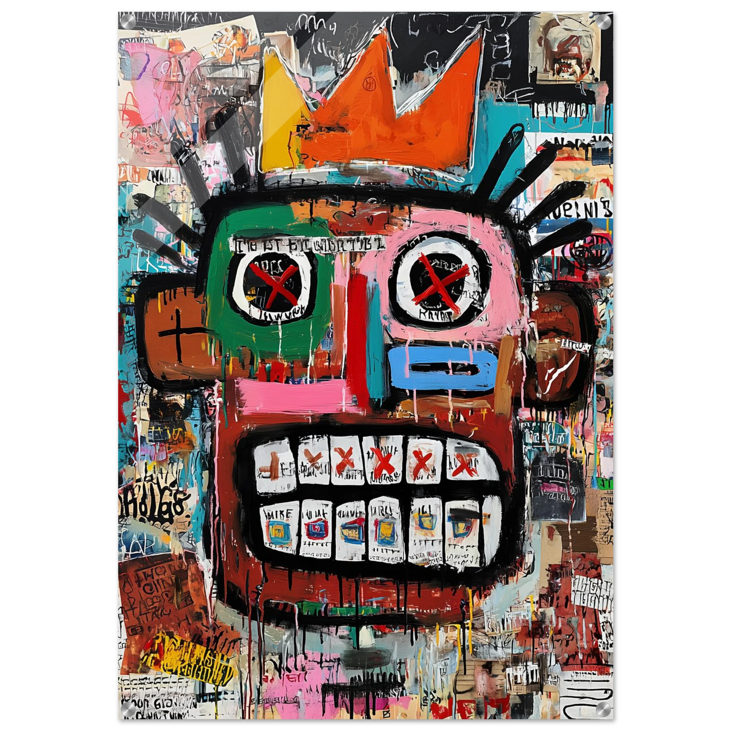 Visage Couronné aux Yeux Barrés — tableau plexiglas — art mural STNCL