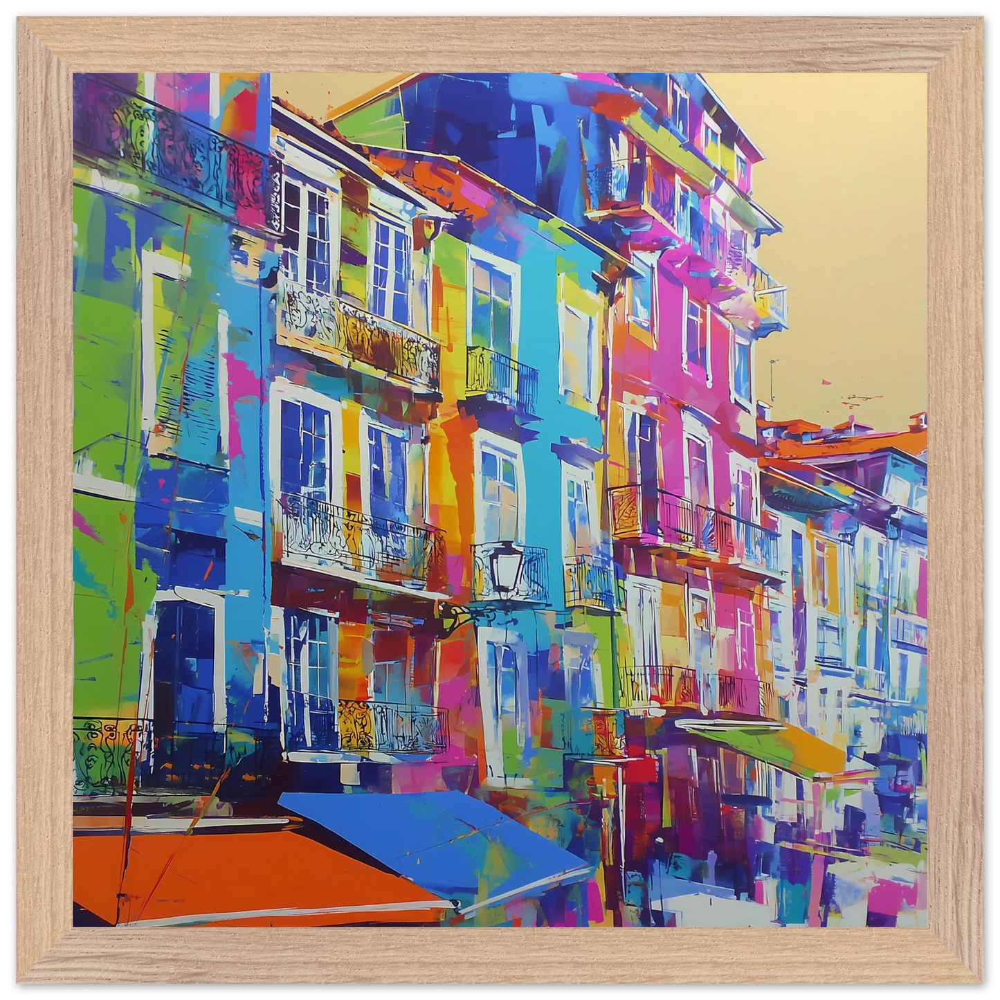 Balcons Colorés — tableau encadre bois — vue 7 — art mural STNCL