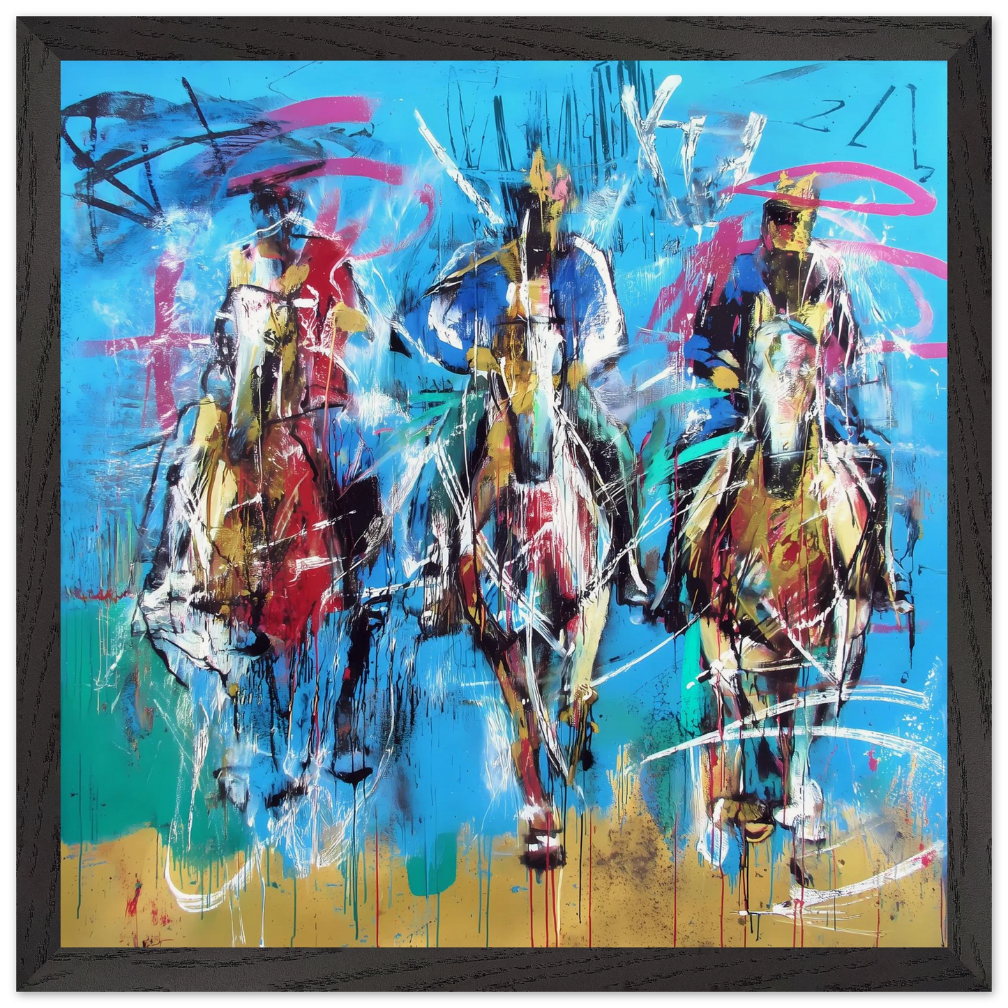 Trois Cavaliers — tableau encadré bois — vue 6 — art mural STNCL