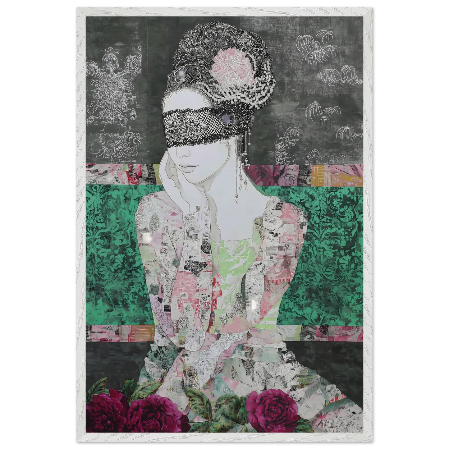 Dame de Dentelle — tableau encadré bois — vue 7 — art mural STNCL