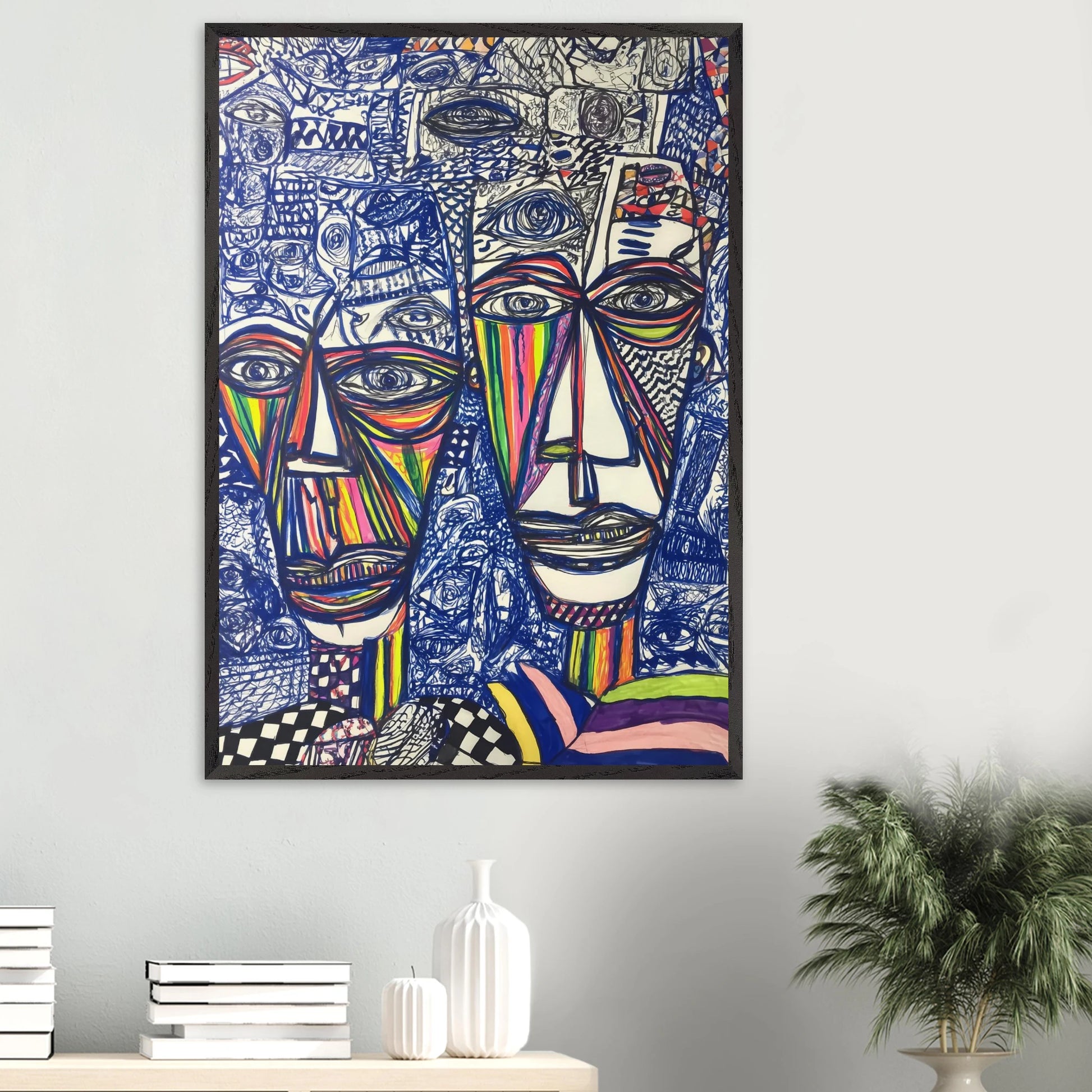 Deux Visages au Feutre — tableau encadré bois — vue 16 — art mural STNCL