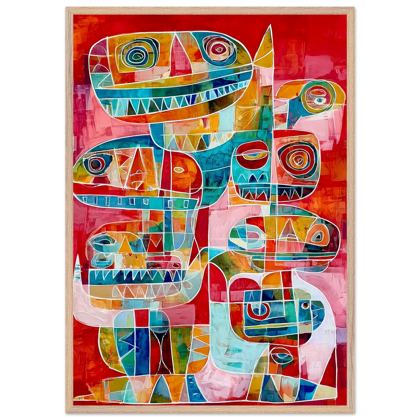 Totems Imbriqués — tableau encadré bois — vue 6 — art mural STNCL
