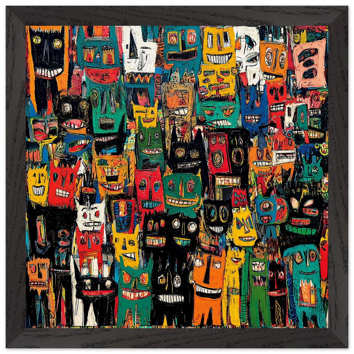 Assemblée de Masques — tableau encadré bois — vue 2 — art mural STNCL