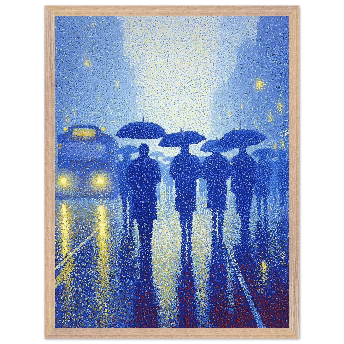 Pluie de Néon Bleu — tableau encadré bois — vue 6 — art mural STNCL