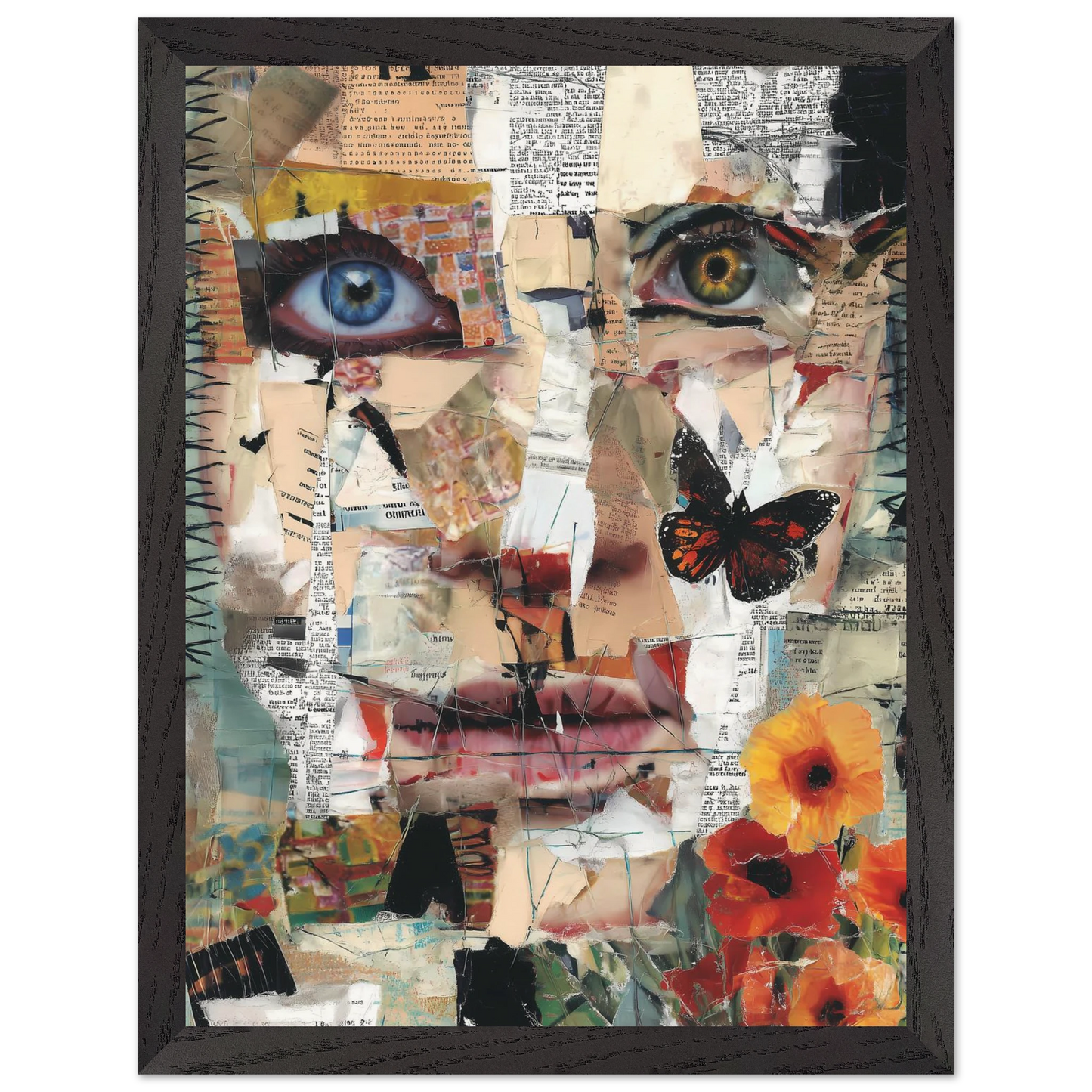 Le Visage de Papier — tableau encadré bois — vue 4 — art mural STNCL