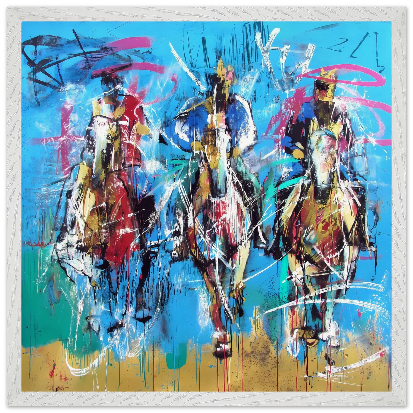 Trois Cavaliers — tableau encadré bois — vue 12 — art mural STNCL