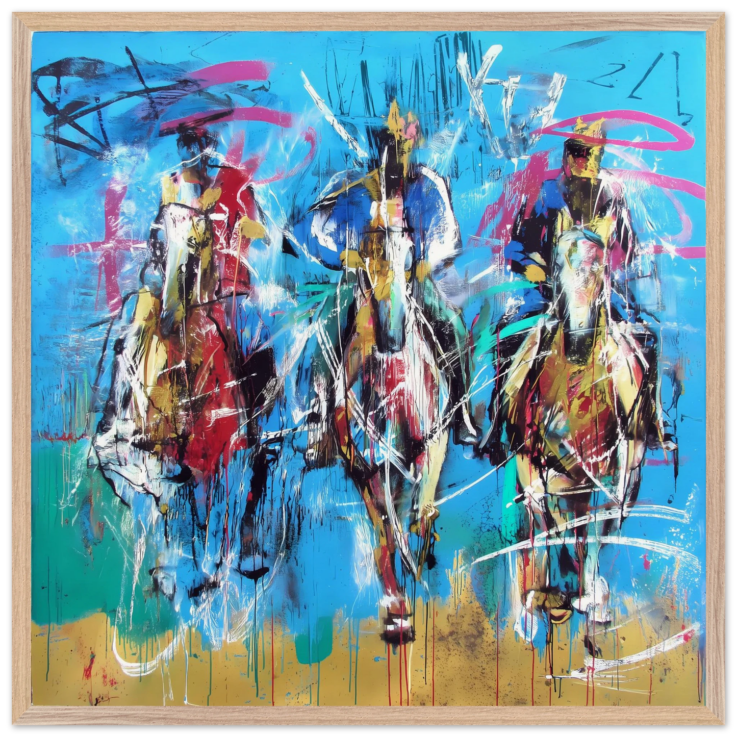 Trois Cavaliers — tableau encadré bois — vue 10 — art mural STNCL