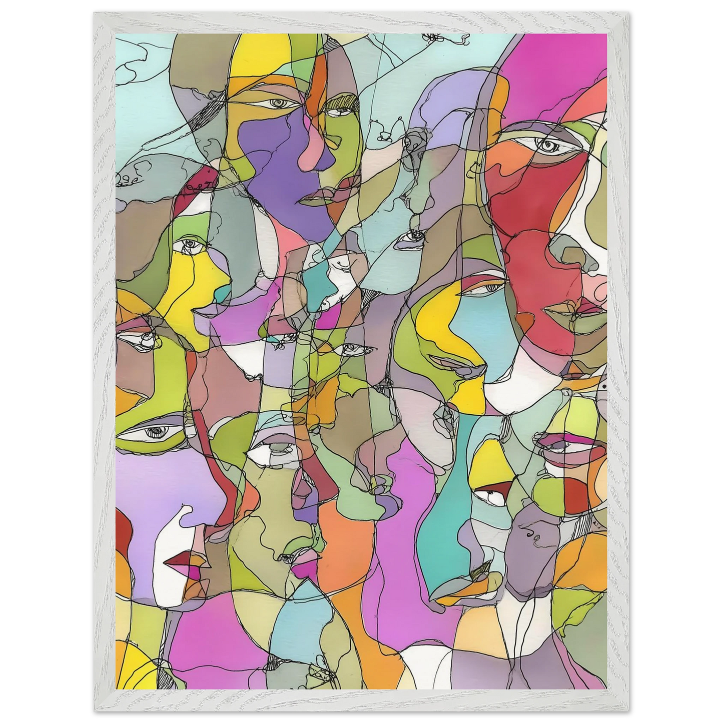 Visages Entrelacés — tableau encadre bois — vue 8 — art mural STNCL