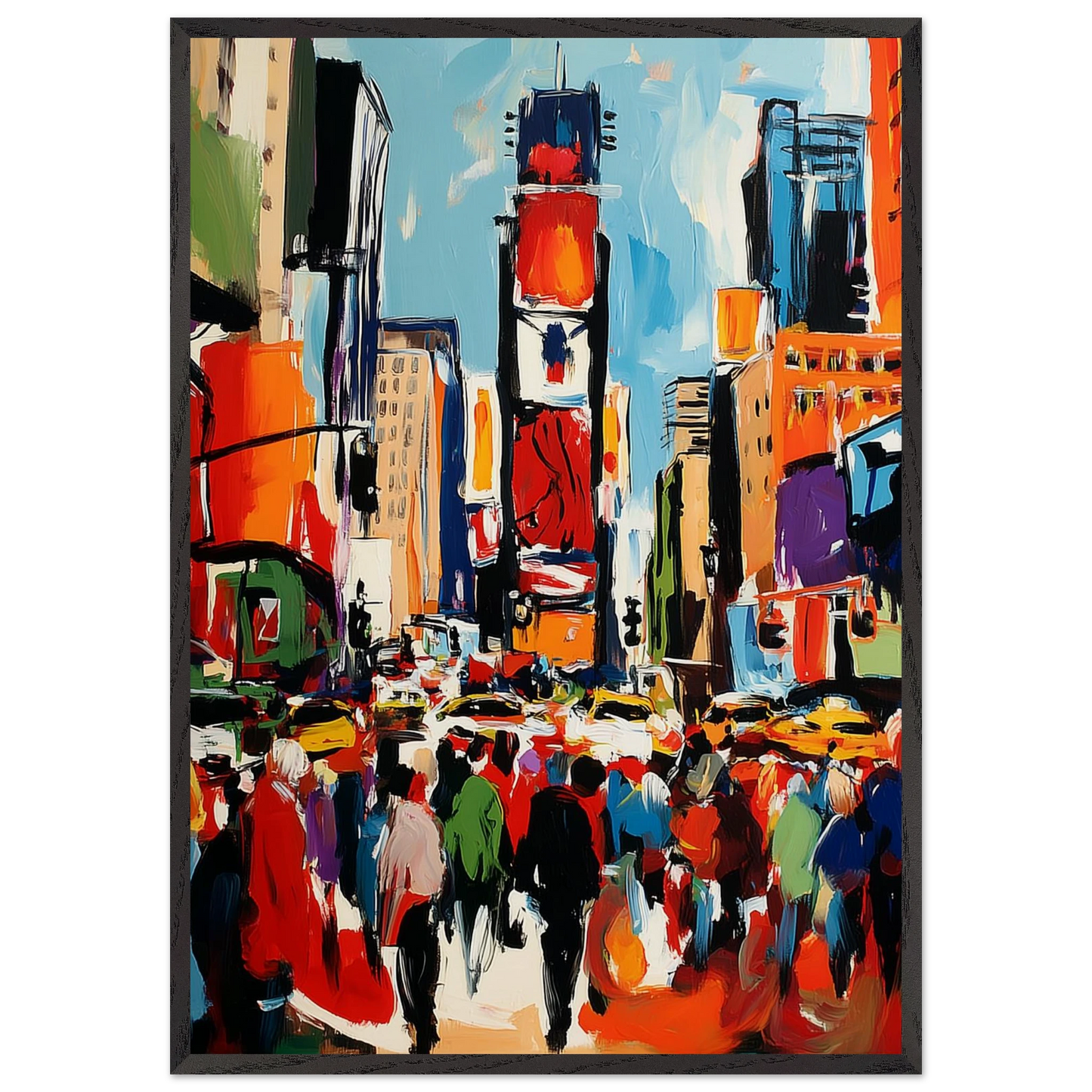 Foule au Carrefour Éclatant — tableau encadré bois — art mural STNCL