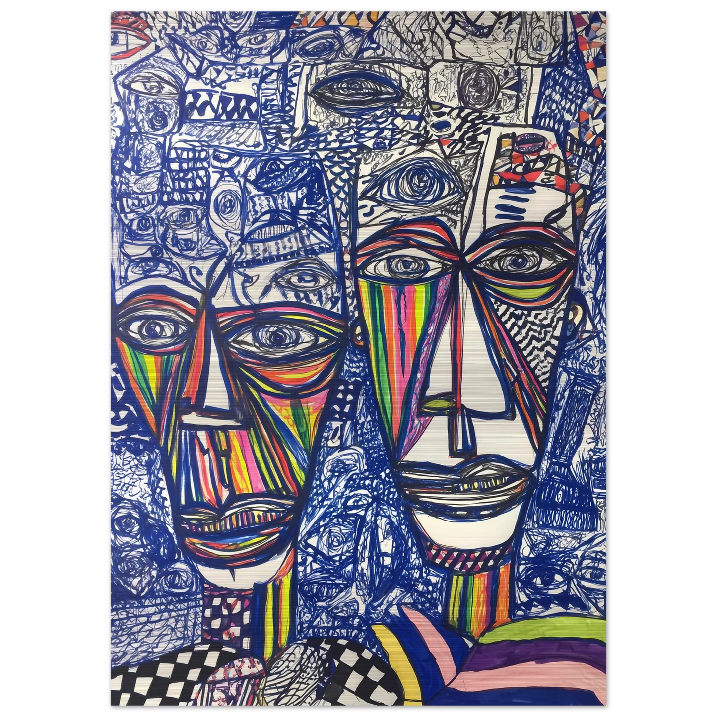 Deux Visages au Feutre — tableau aluminium — vue 4 — art mural STNCL