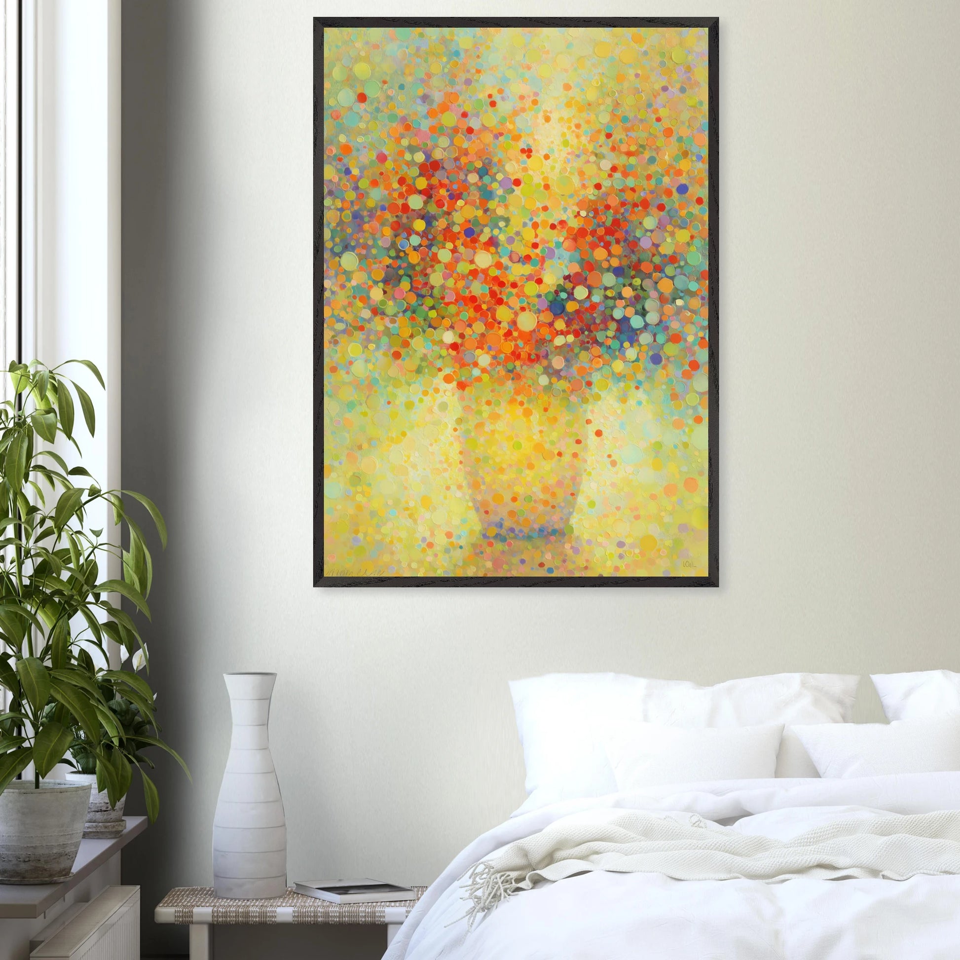 Floraison Pointilliste — tableau encadré bois — vue 17 — art mural STNCL