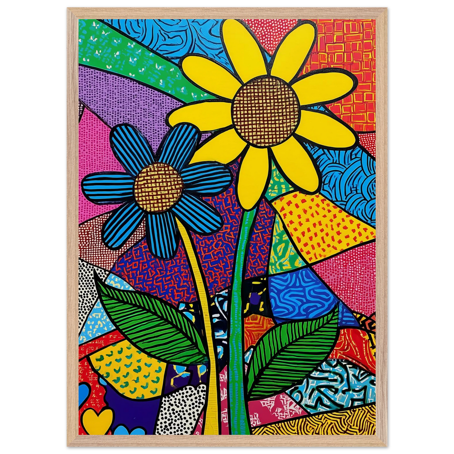 Deux Fleurs en Fête — tableau encadre bois — vue 13 — art mural STNCL