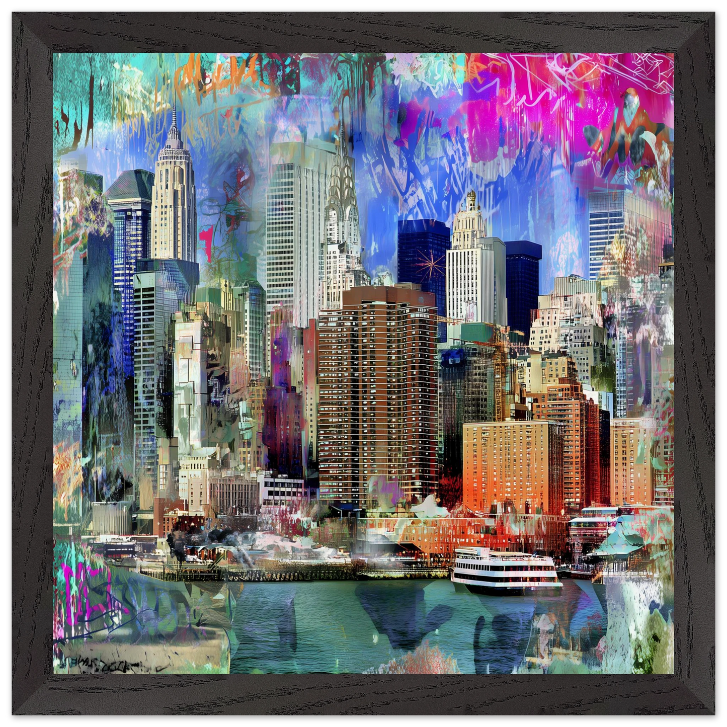Manhattan Électrique — tableau encadré bois — vue 2 — art mural STNCL