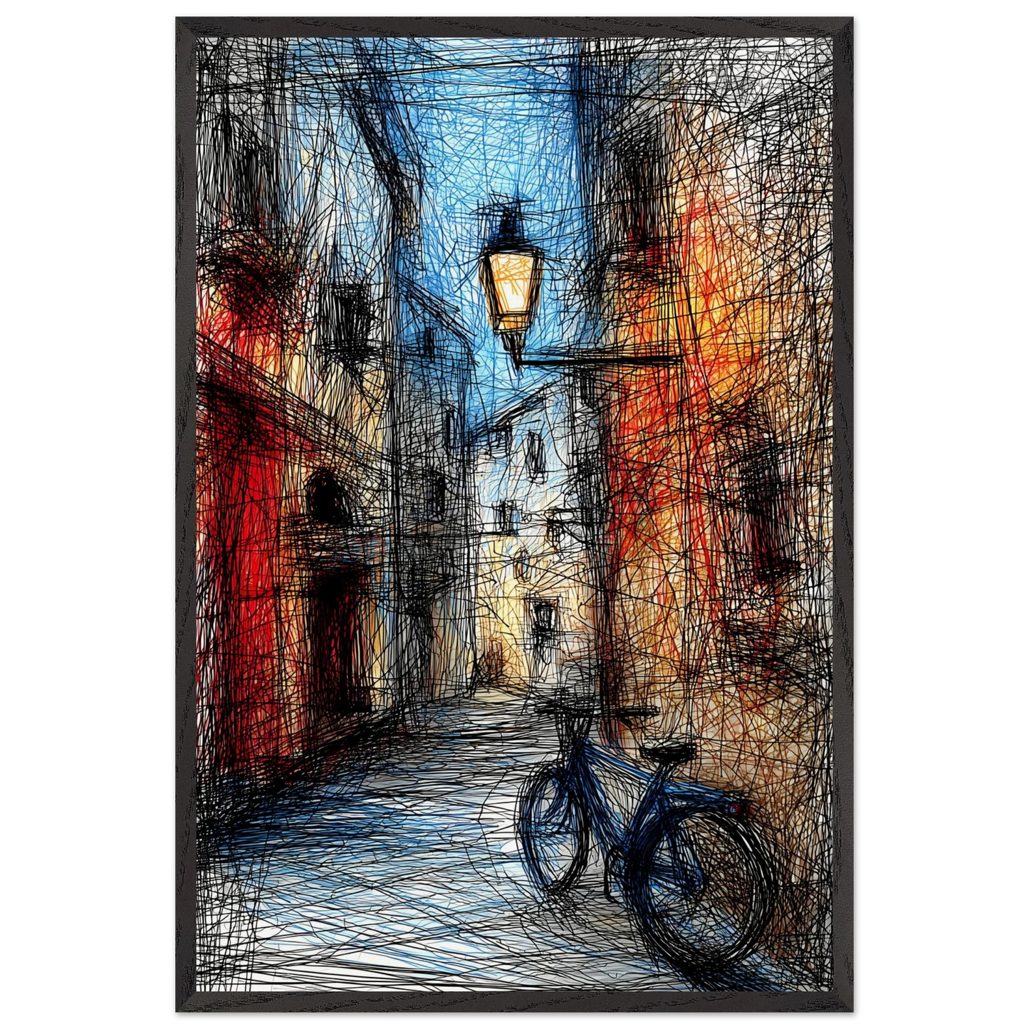 Ruelle à la Lanterne — tableau encadré bois — vue 2 — art mural STNCL