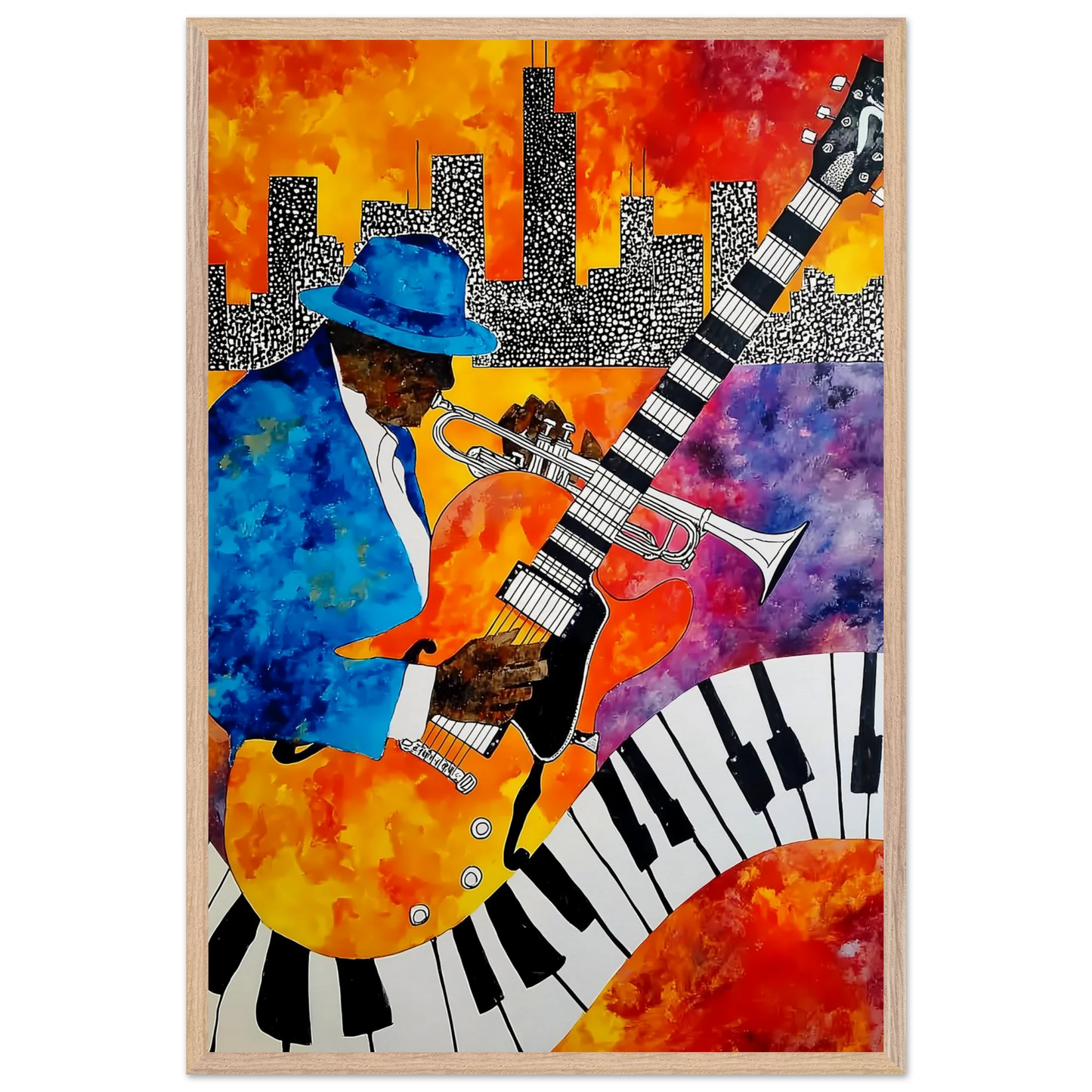 Blues en Ville — tableau encadre bois — vue 14 — art mural STNCL