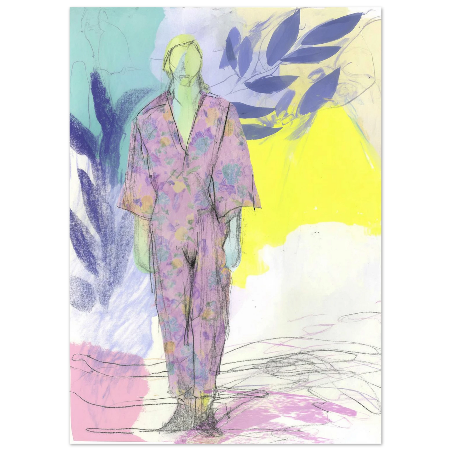 Kimono Fleuri sous les Feuilles — tableau aluminium — vue 2 — art mural STNCL