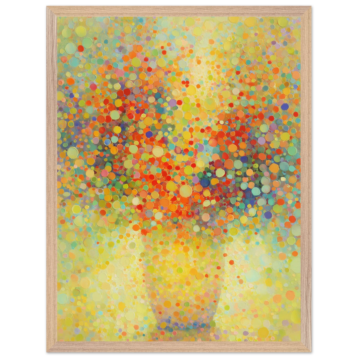 Floraison Pointilliste — tableau encadré bois — vue 3 — art mural STNCL