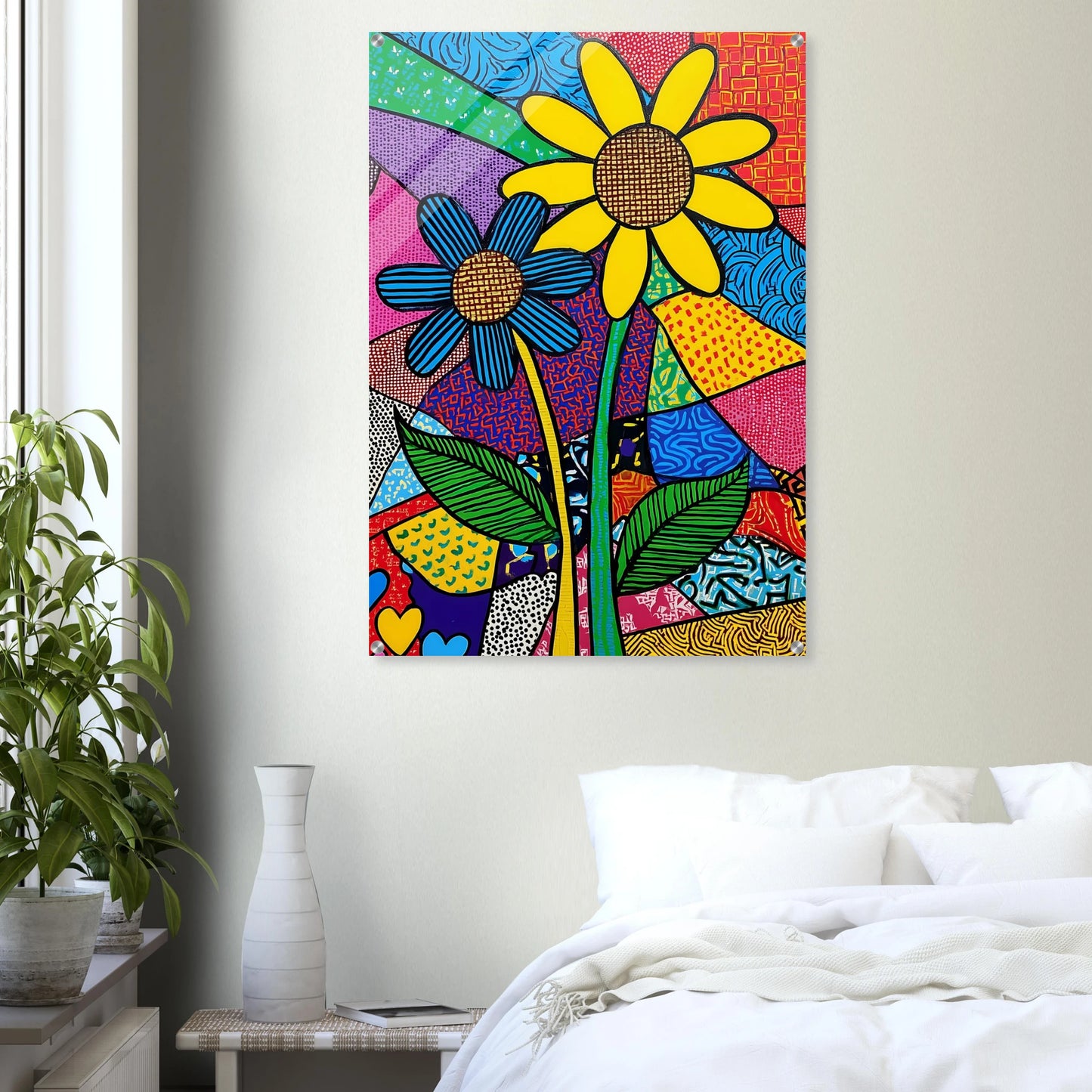 Deux Fleurs en Fête — tableau plexiglas — vue 7 — art mural STNCL