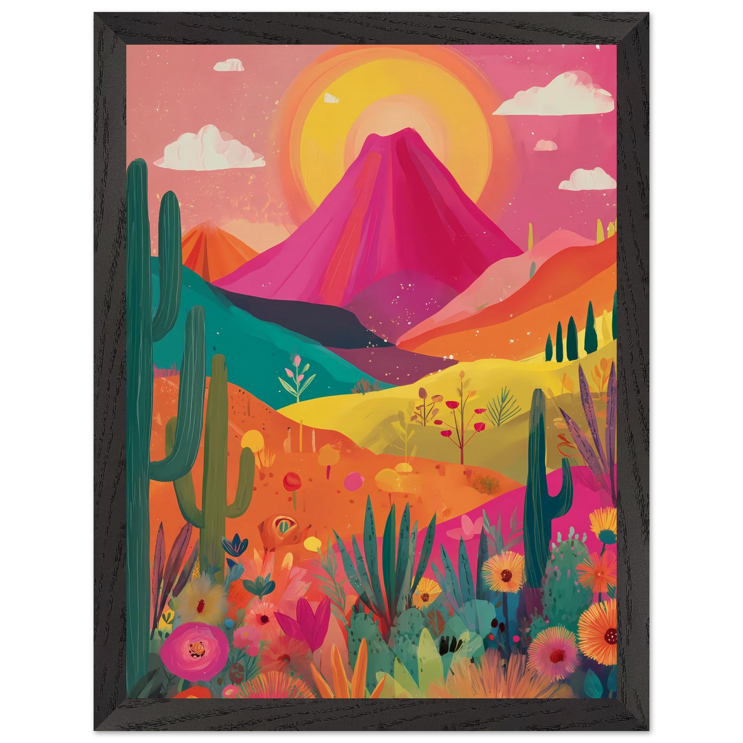 Volcan Fleuri — tableau encadre bois — vue 4 — art mural STNCL