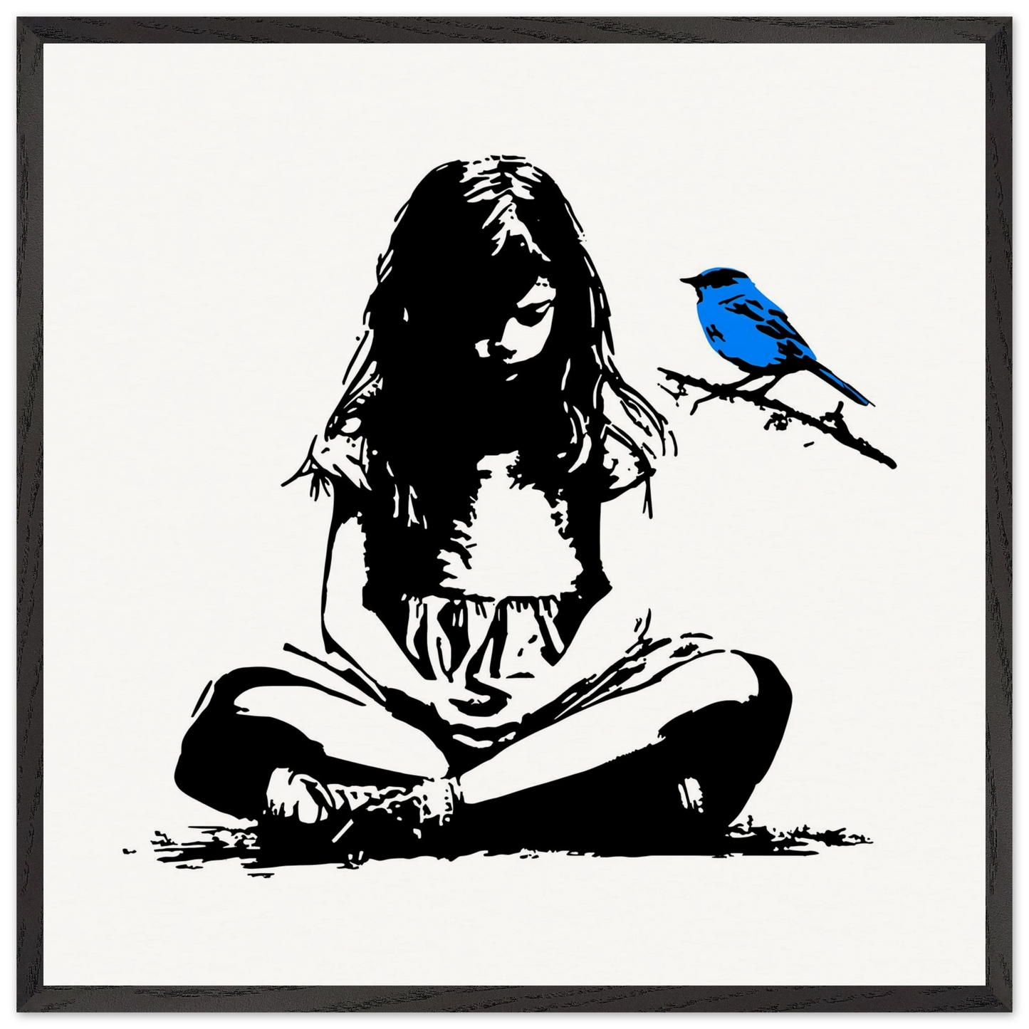 L'Oiseau Bleu — tableau encadré bois — art mural STNCL