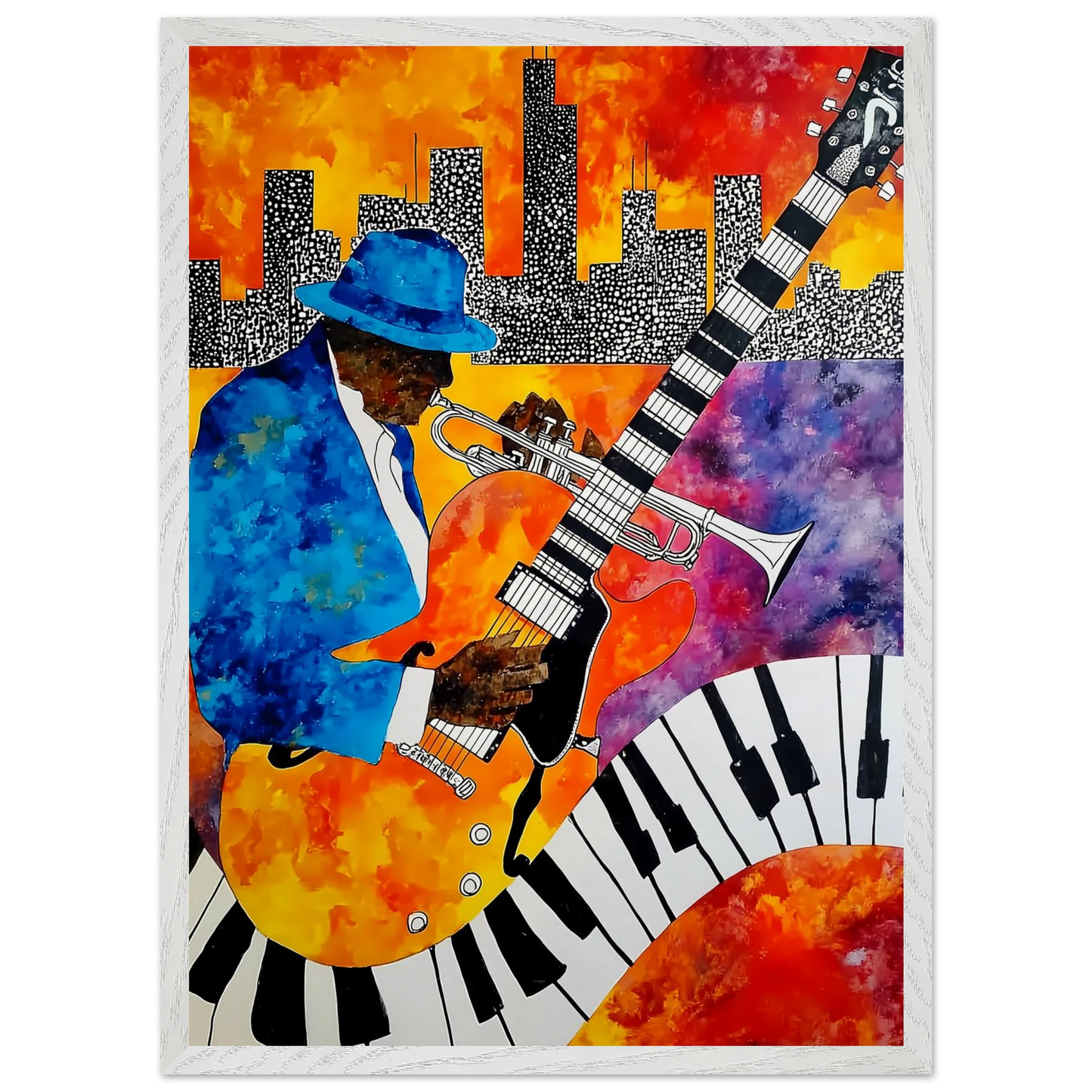 Blues en Ville — tableau encadre bois — vue 11 — art mural STNCL