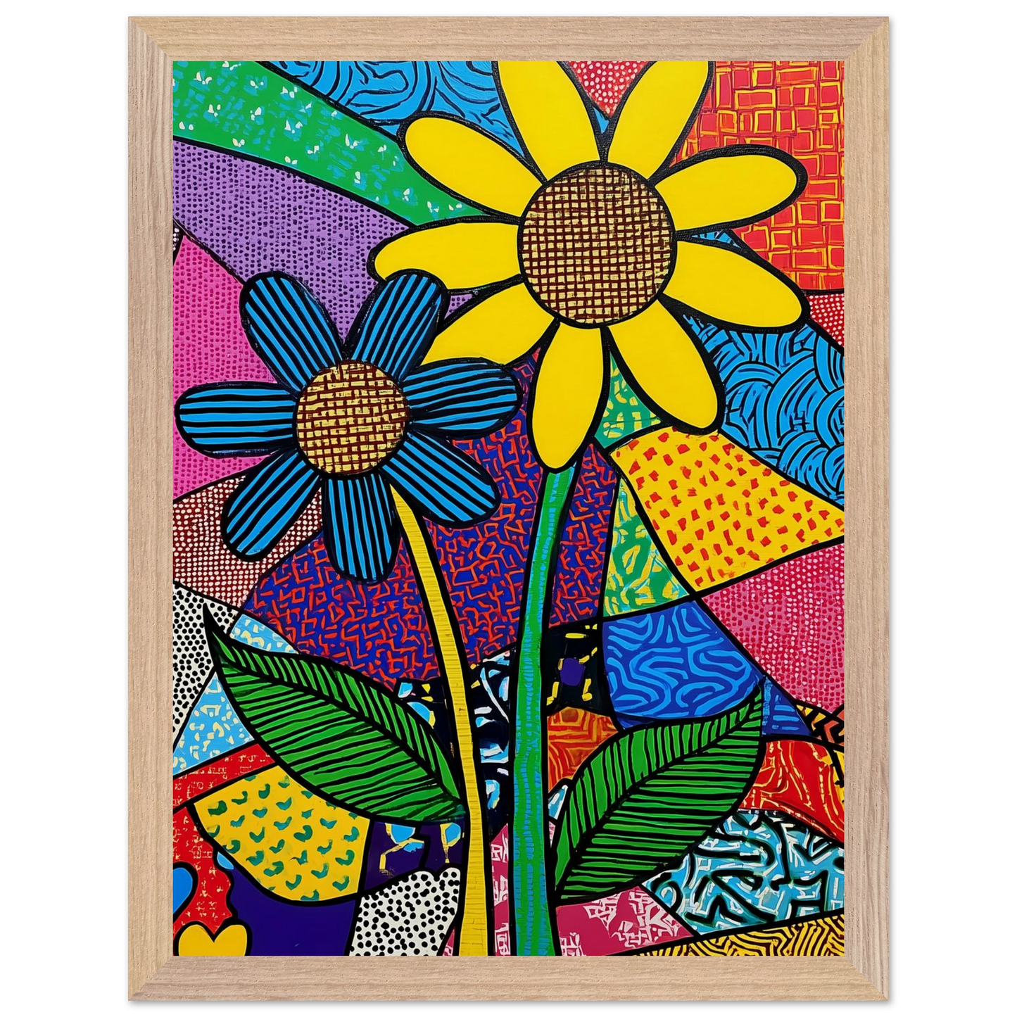 Deux Fleurs en Fête — tableau encadre bois — vue 12 — art mural STNCL