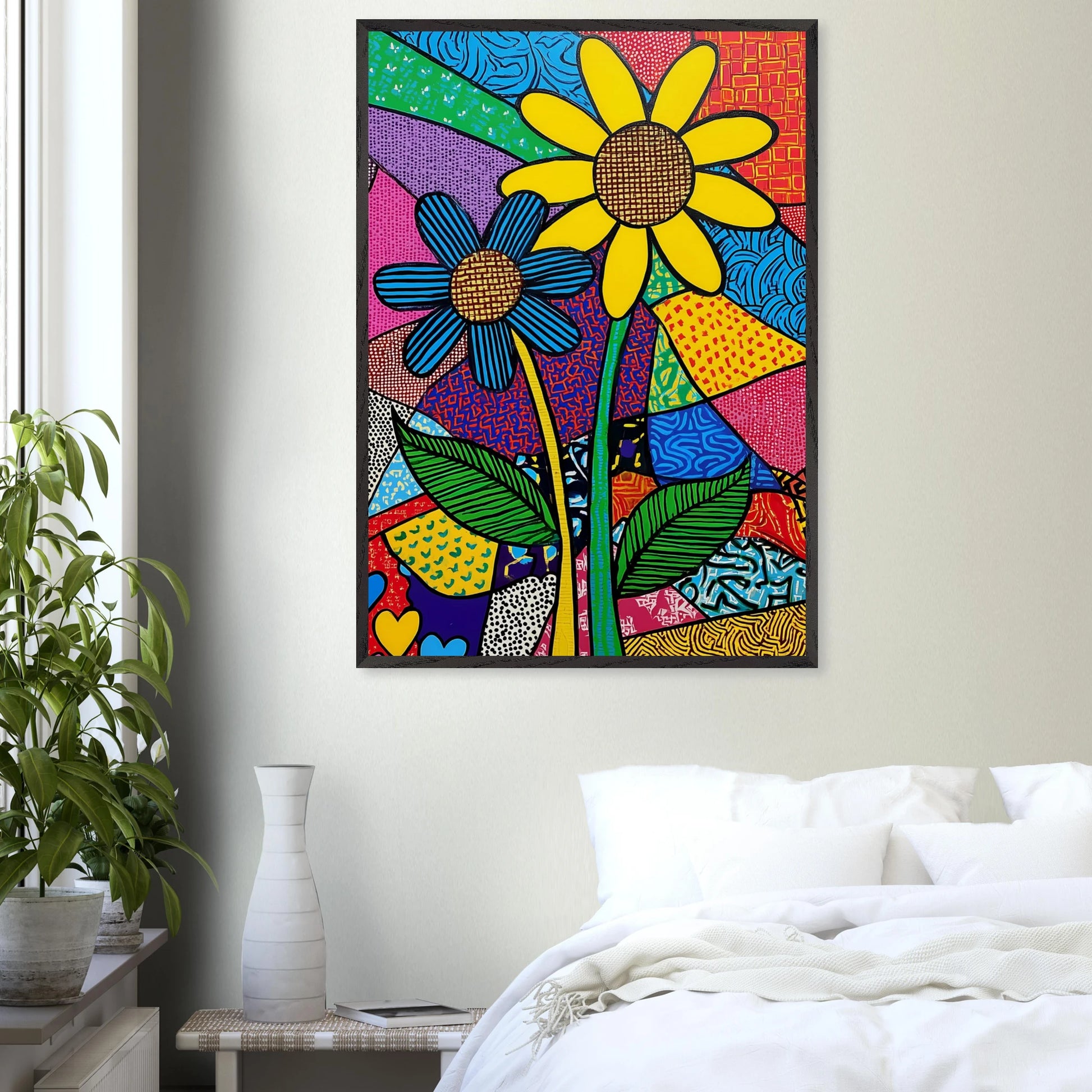 Deux Fleurs en Fête — tableau encadre bois — vue 17 — art mural STNCL