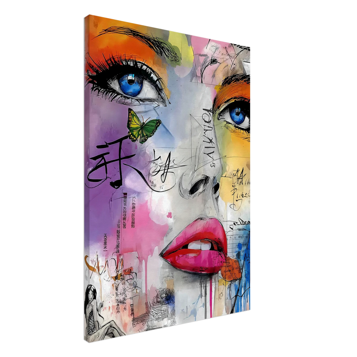 Papillon et Idéogrammes — tableau sur toile — art mural STNCL