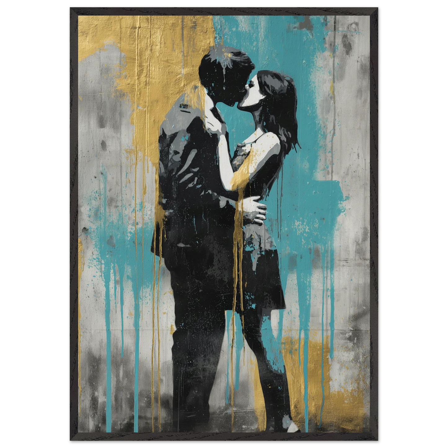 Baiser Sous La Pluie — tableau encadré bois — art mural STNCL