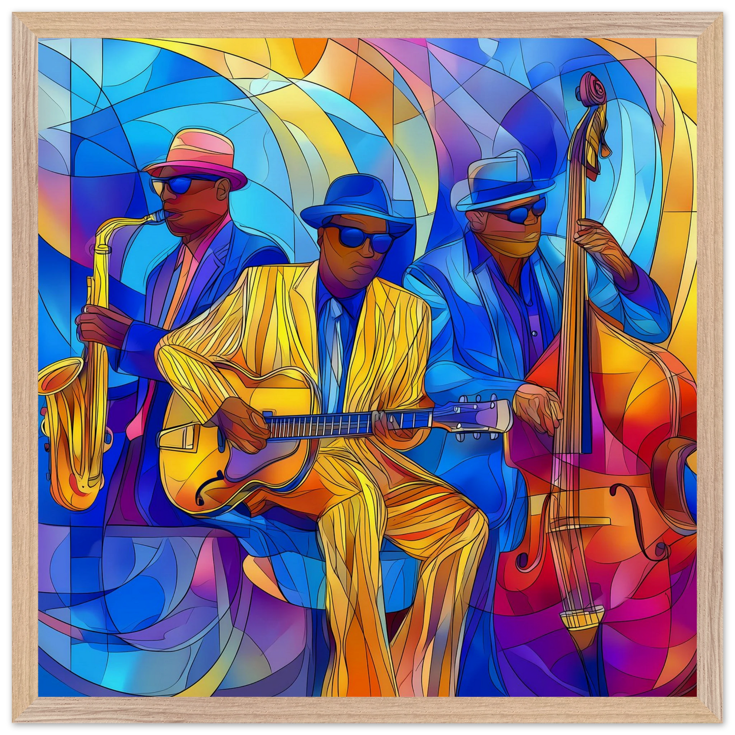 Trio de Jazz — tableau encadre bois — vue 3 — art mural STNCL